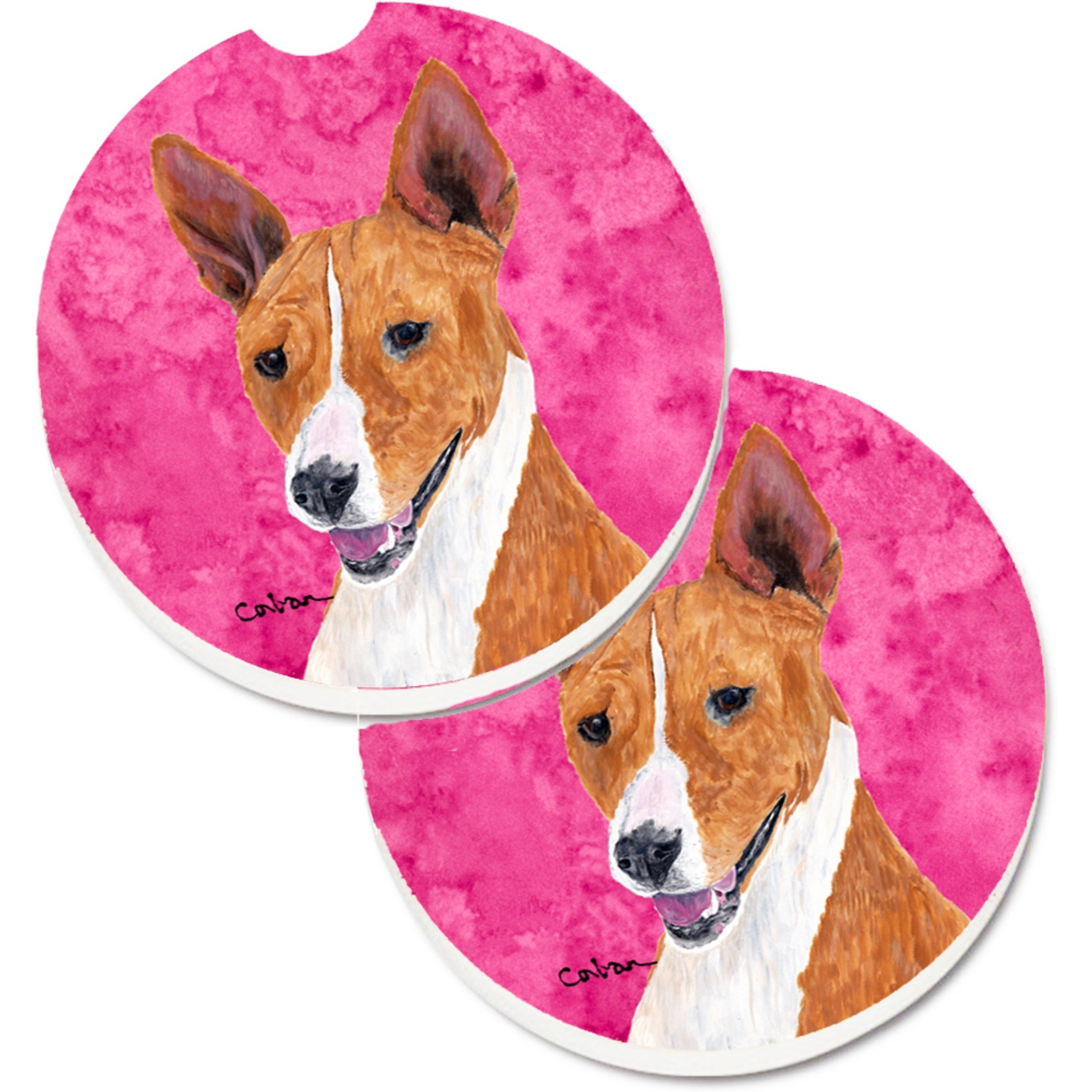 &quotCaroline's Treasures Pink Basenji Set of 2 Cup Holder Car Coasters SC9124PKCARC, 2.56, Multicolor"