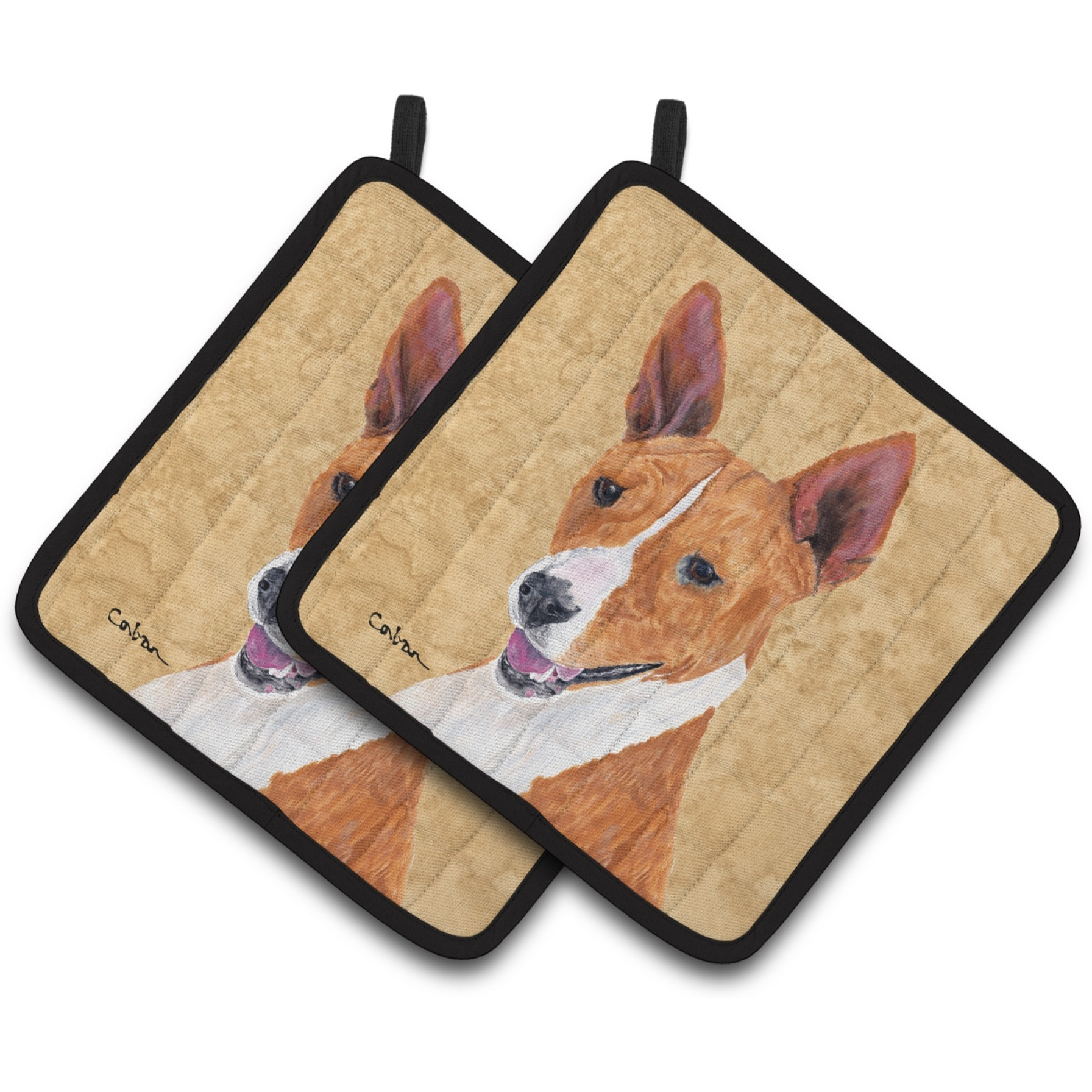 &quotCaroline's Treasures Basenji Wipe Your Paws Pair of Pot Holders SC9124PTHD, 7.5HX7.5W, Multicolor"