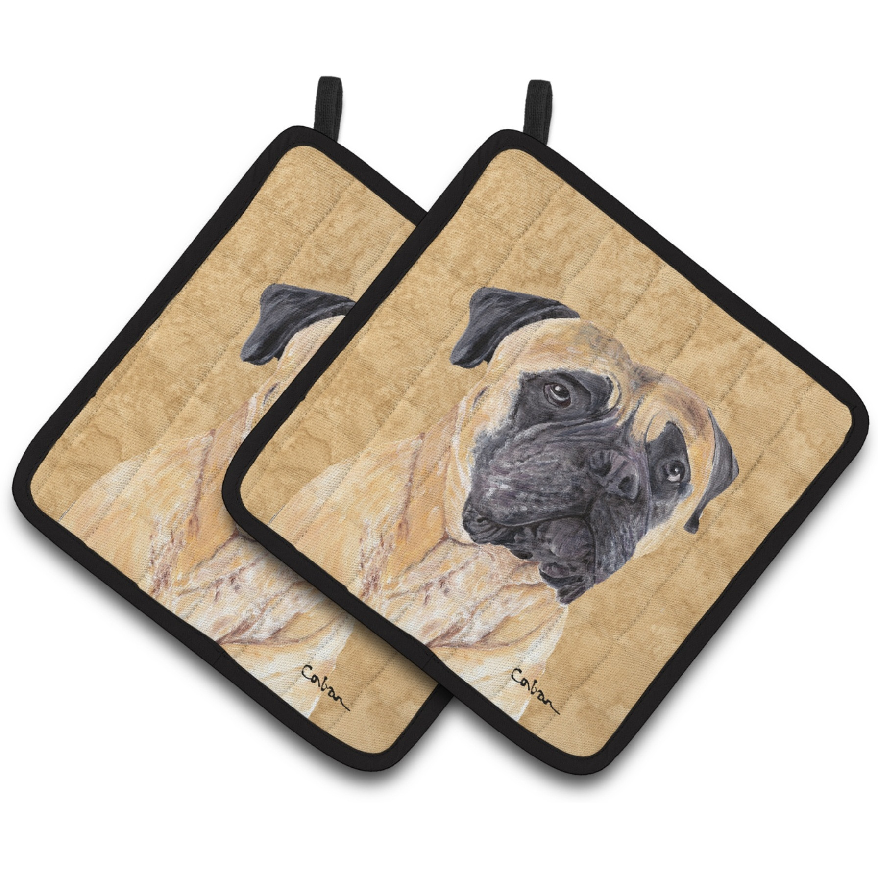 &quotCaroline's Treasures SC9125PTHD Mastiff Wipe Your Paws Pot Holders (1 Pair), 7.5"" x 7.5"", Multicolor"