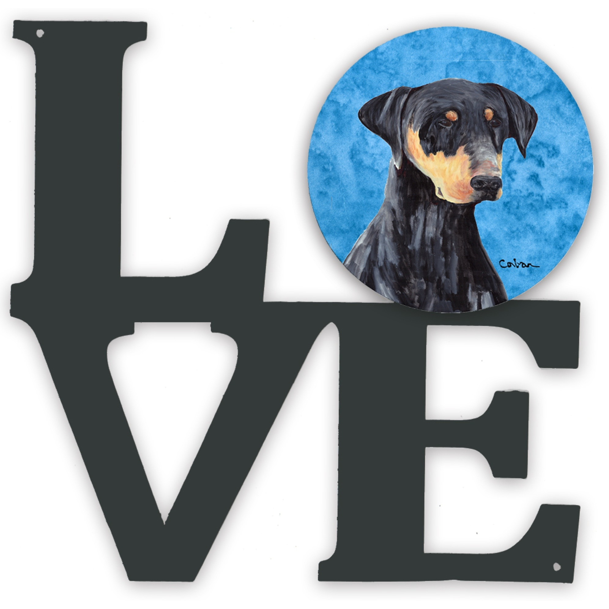 &quotCaroline's Treasures Blue Doberman Metal Artwork Love wall-decor, Multicolor"