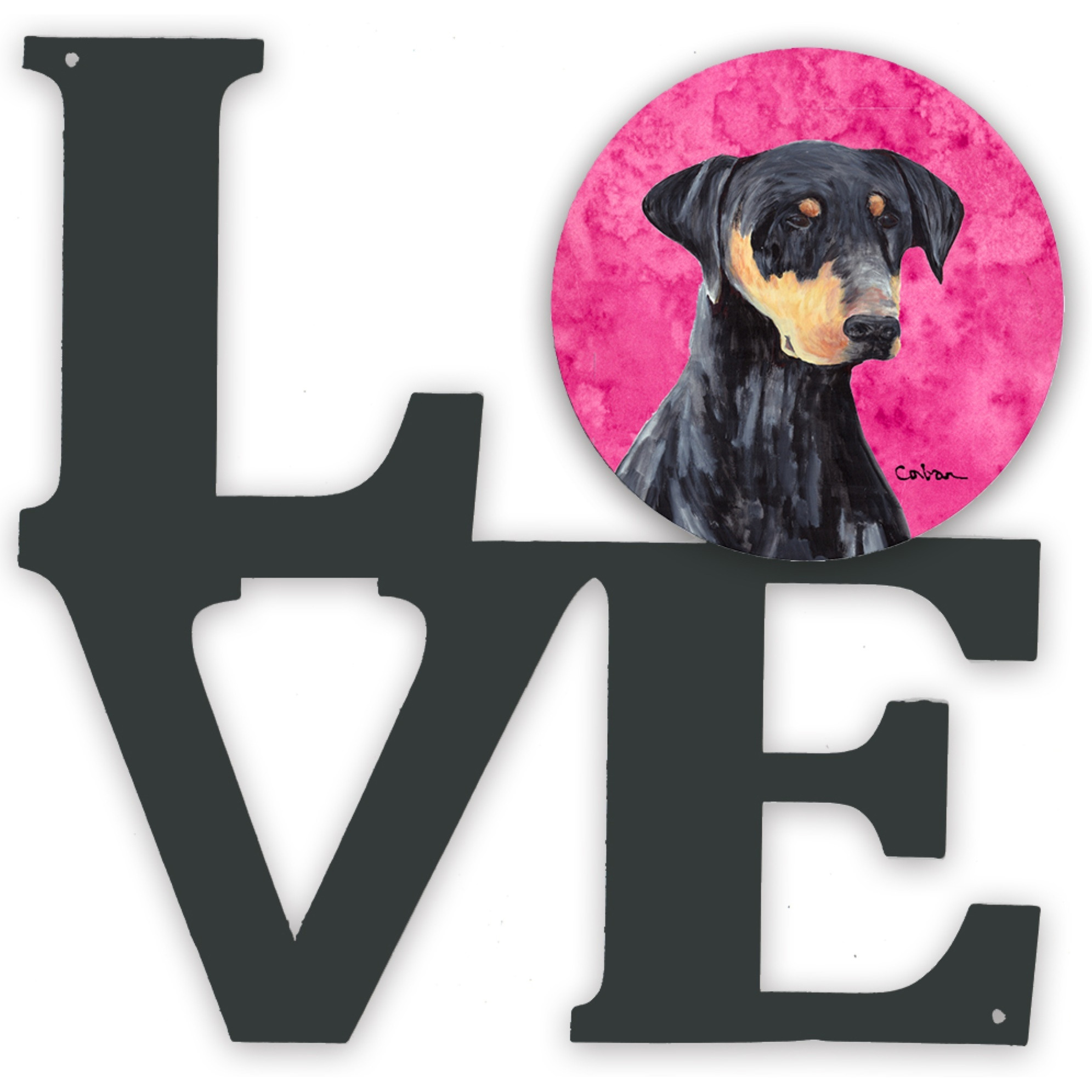 &quotCaroline's Treasures Pink Doberman Metal Artwork Love wall-decor, Multicolor"