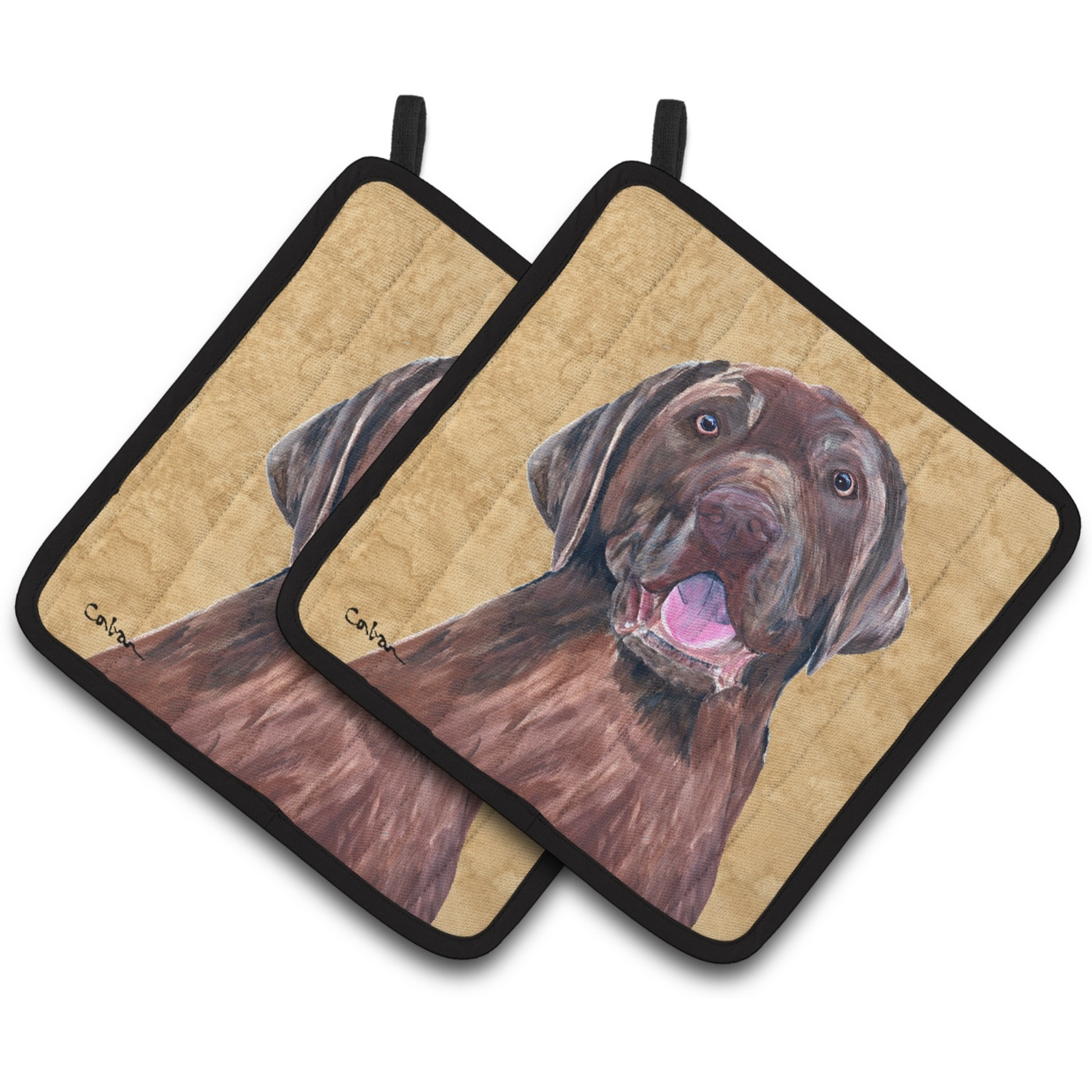 &quotCaroline's Treasures Labrador Wipe Your Paws Pair of Pot Holders SC9127PTHD, 7.5HX7.5W, Multicolor"