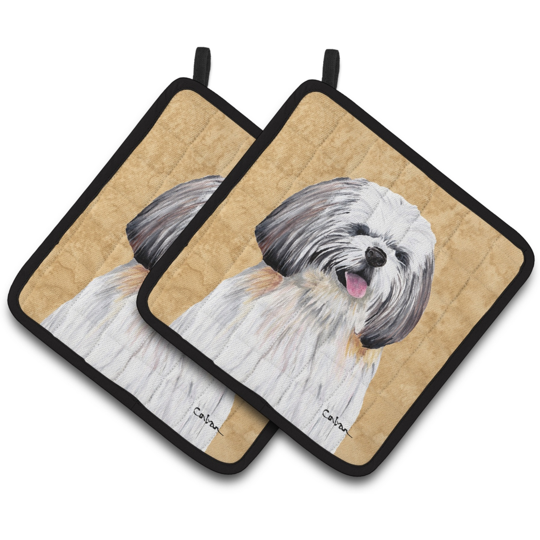 &quotCaroline's Treasures Shih Tzu Wipe Your Paws Pair of Pot Holders SC9128PTHD, 7.5HX7.5W, Multicolor"