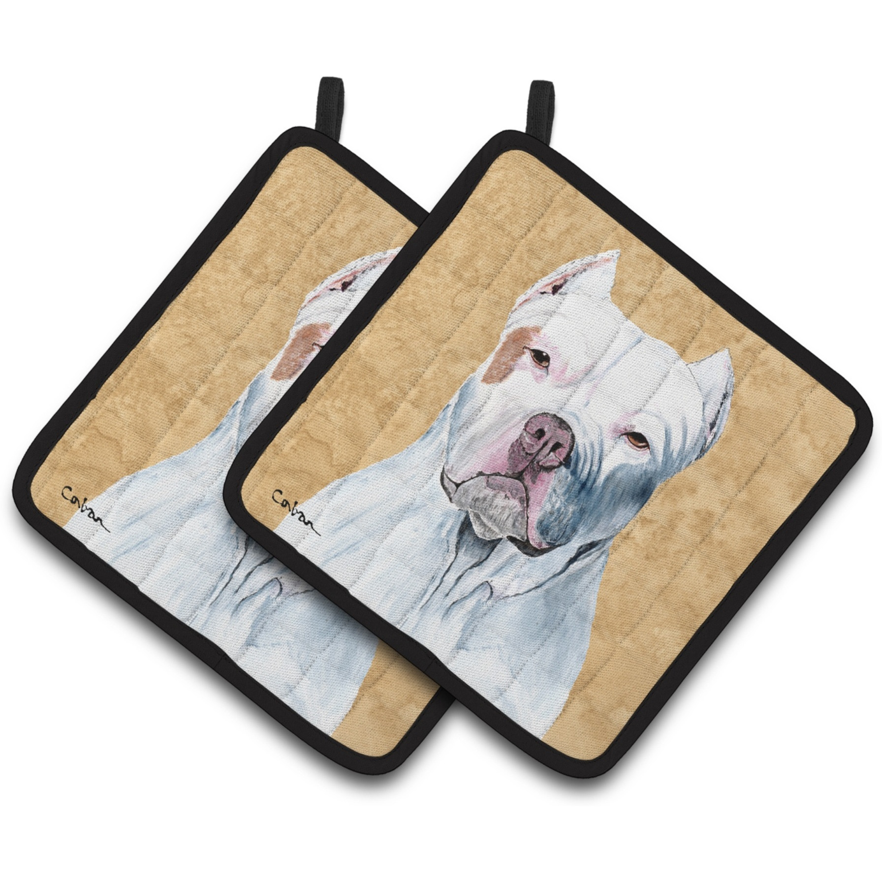 &quotCaroline's Treasures Pit Bull Wipe Your Paws Pair of Pot Holders SC9130PTHD, 7.5HX7.5W, Multicolor"