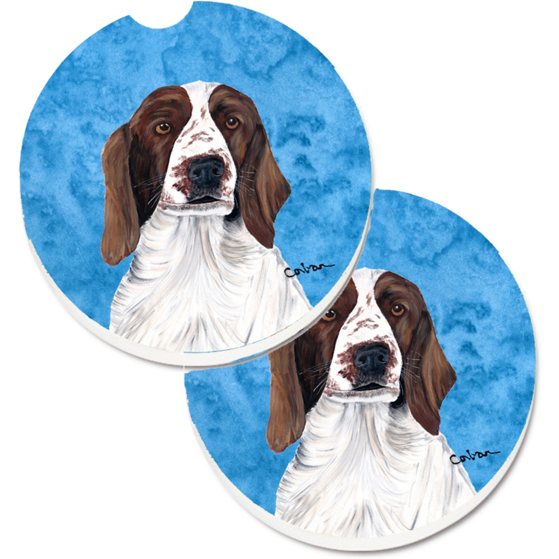 &quotCaroline's Treasures Blue Springer Spaniel Set of 2 Cup Holder Car Coasters SC9131BUCARC, 2.56, Multicolor"