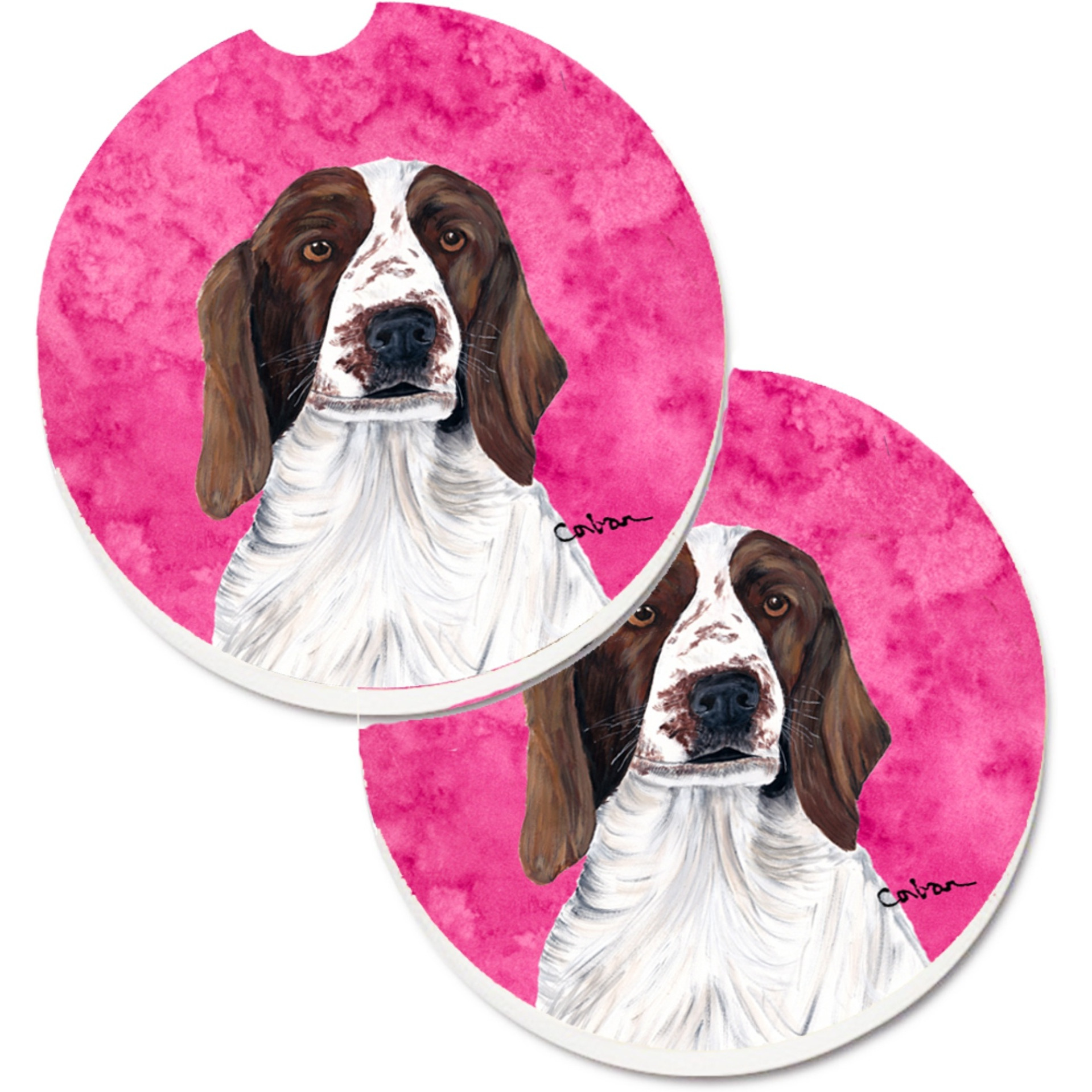 &quotCaroline's Treasures Pink Springer Spaniel Set of 2 Cup Holder Car Coasters SC9131PKCARC, 2.56, Multicolor"