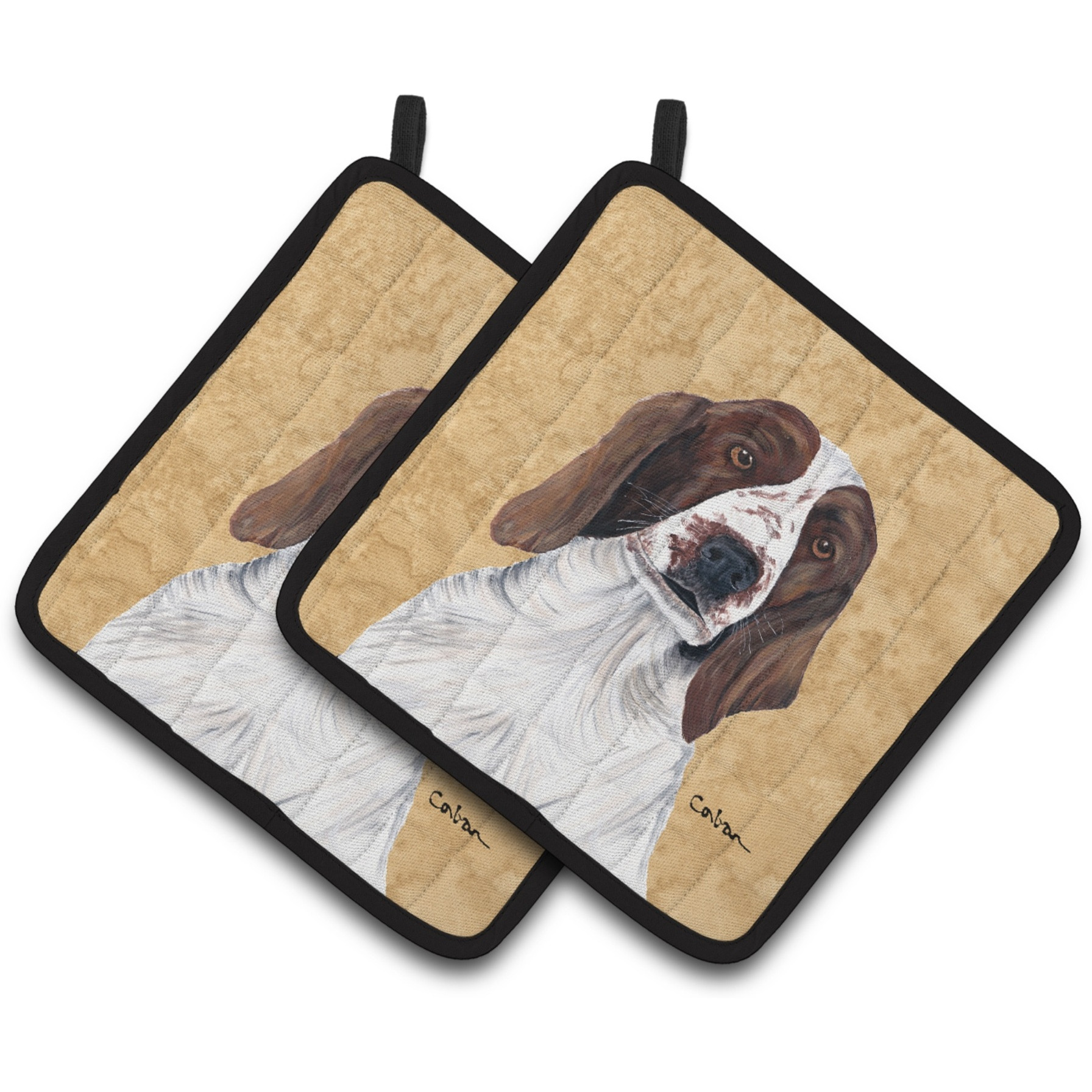 &quotCaroline's Treasures Springer Spaniel Wipe Your Paws Pair of Pot Holders SC9131PTHD, 7.5HX7.5W, Multicolor"
