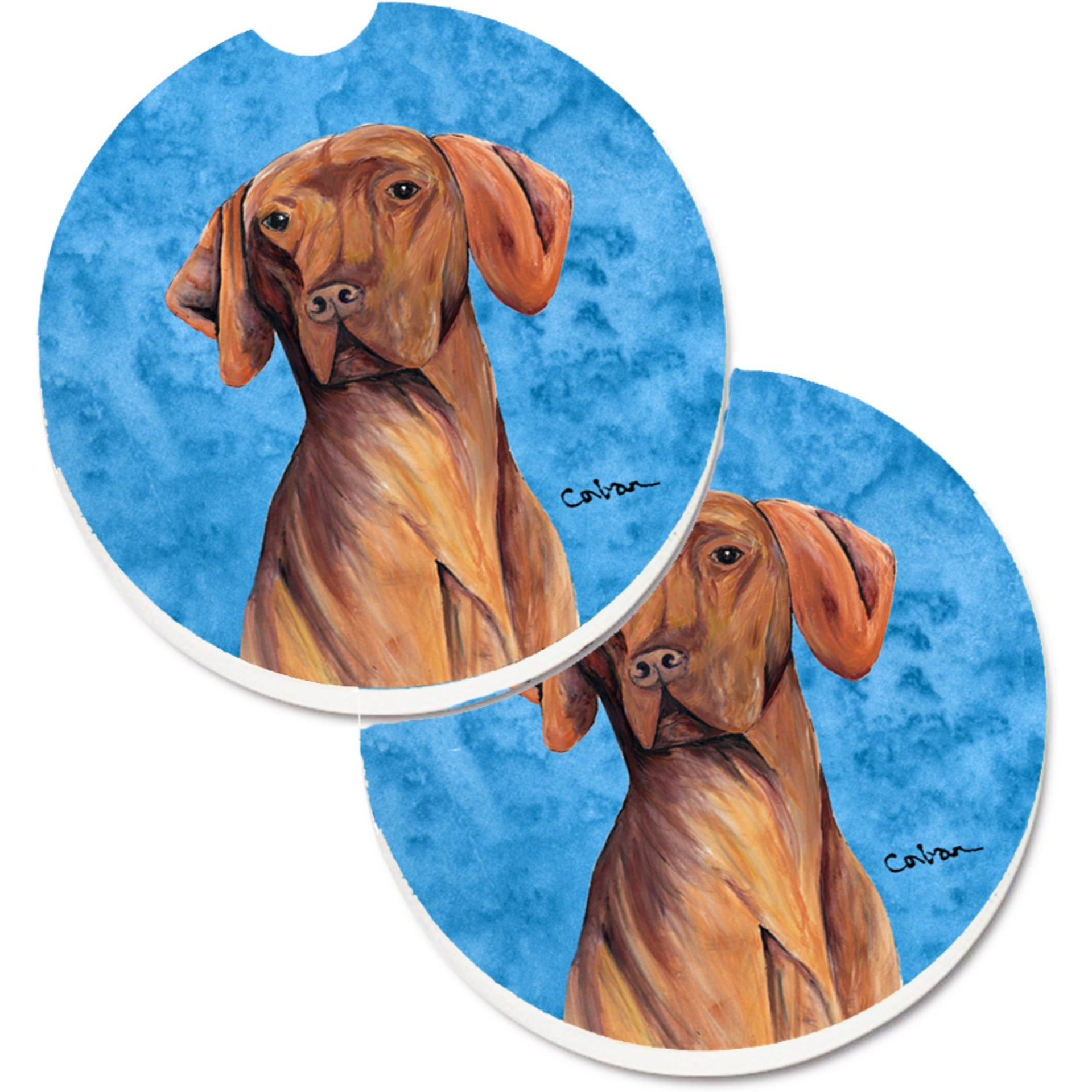 &quotCaroline's Treasures Blue Vizsla Set of 2 Cup Holder Car Coasters SC9132BUCARC, 2.56, Multicolor"