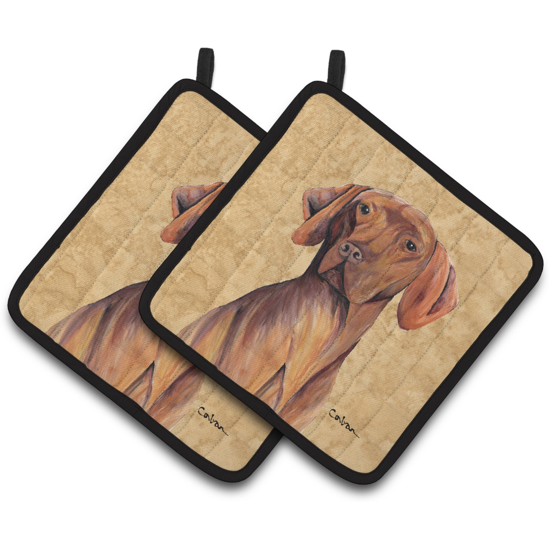 &quotCaroline's Treasures Vizsla Wipe Your Paws Pair of Pot Holders SC9132PTHD, 7.5HX7.5W, Multicolor"
