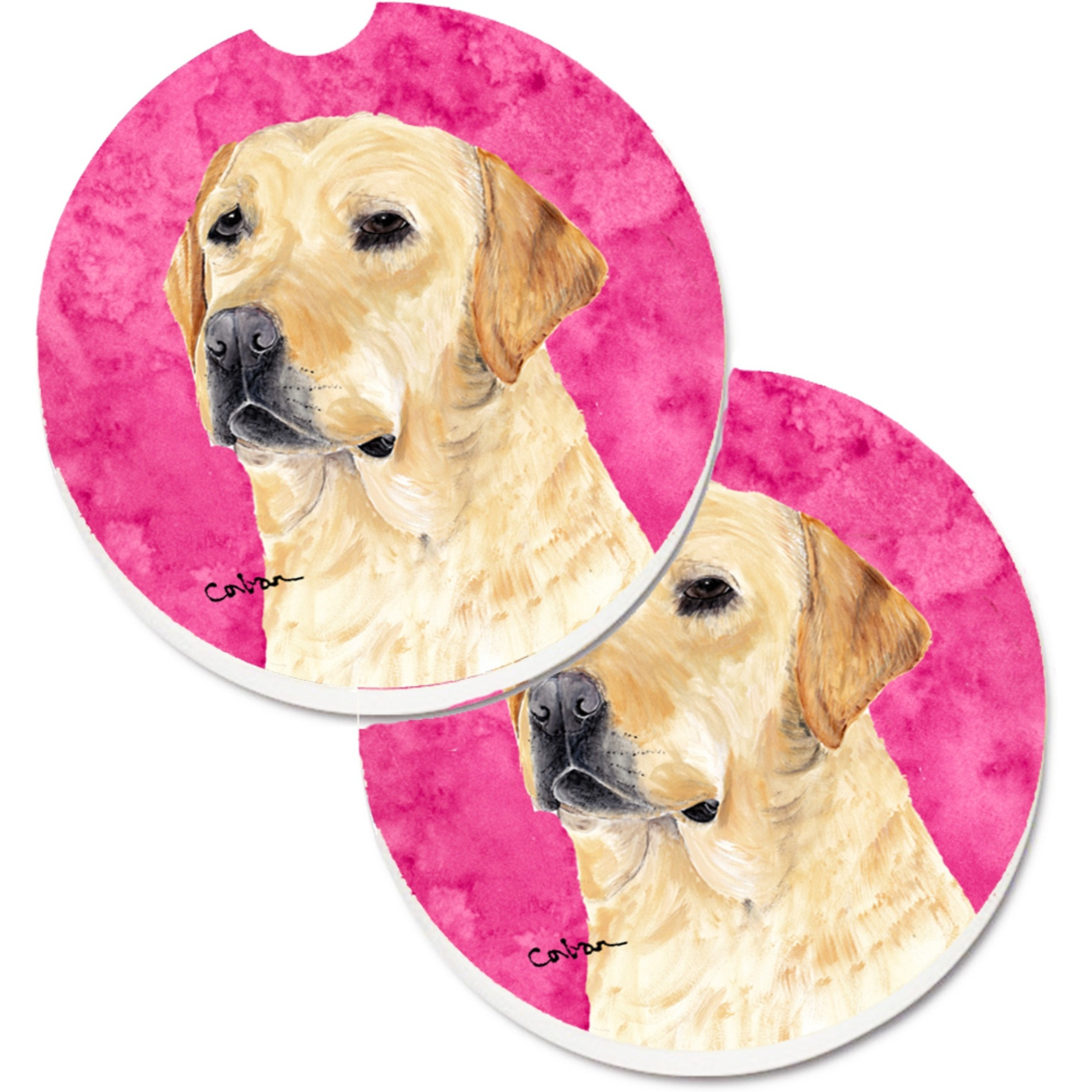 &quotCaroline's Treasures Pink Labrador Set of 2 Cup Holder Car Coasters SC9133PKCARC, 2.56, Multicolor"