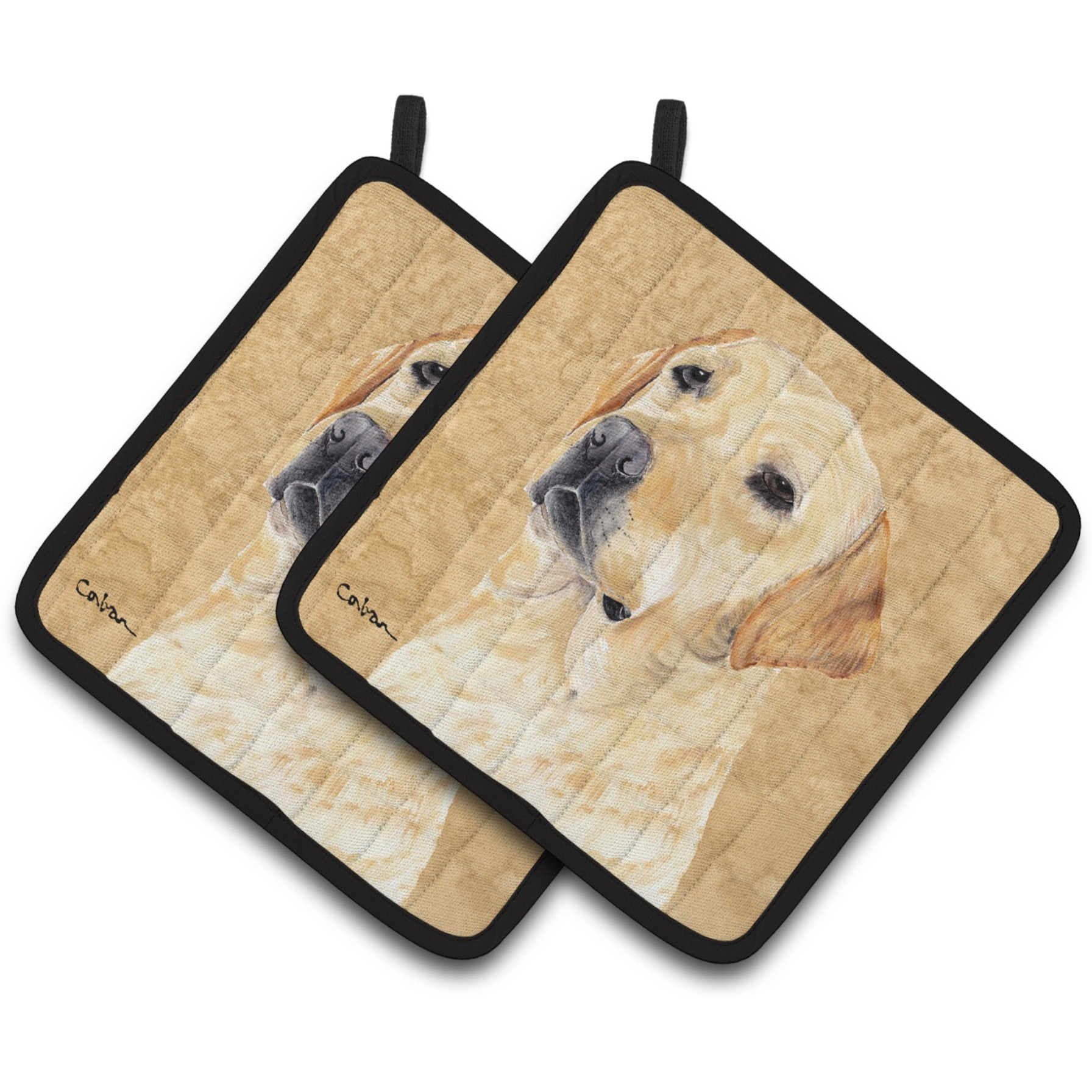 &quotCaroline's Treasures Labrador Wipe Your Paws Pair of Pot Holders SC9133PTHD, 7.5HX7.5W, Multicolor"