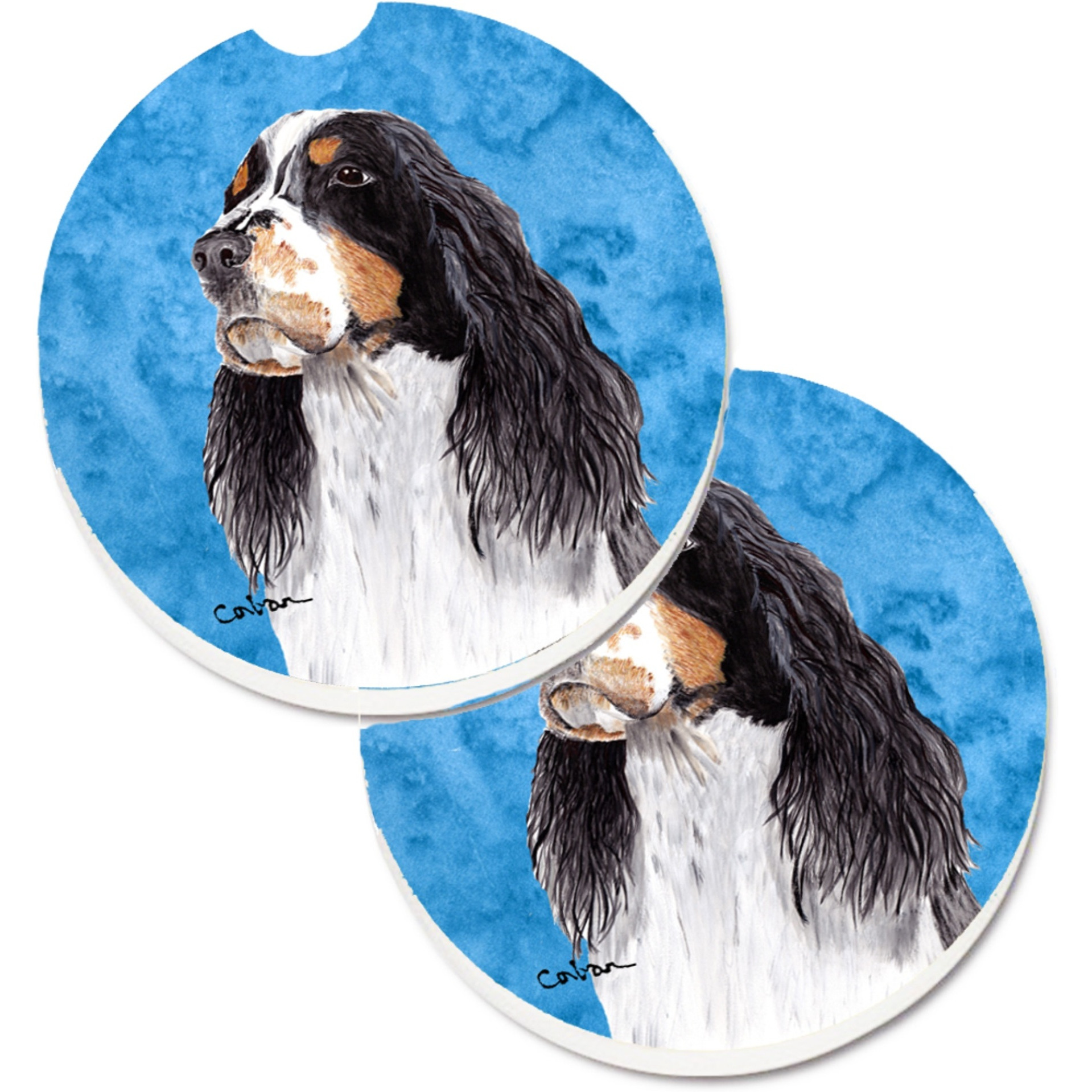 &quotCaroline's Treasures Blue Springer Spaniel Set of 2 Cup Holder Car Coasters SC9134BUCARC, 2.56, Multicolor"