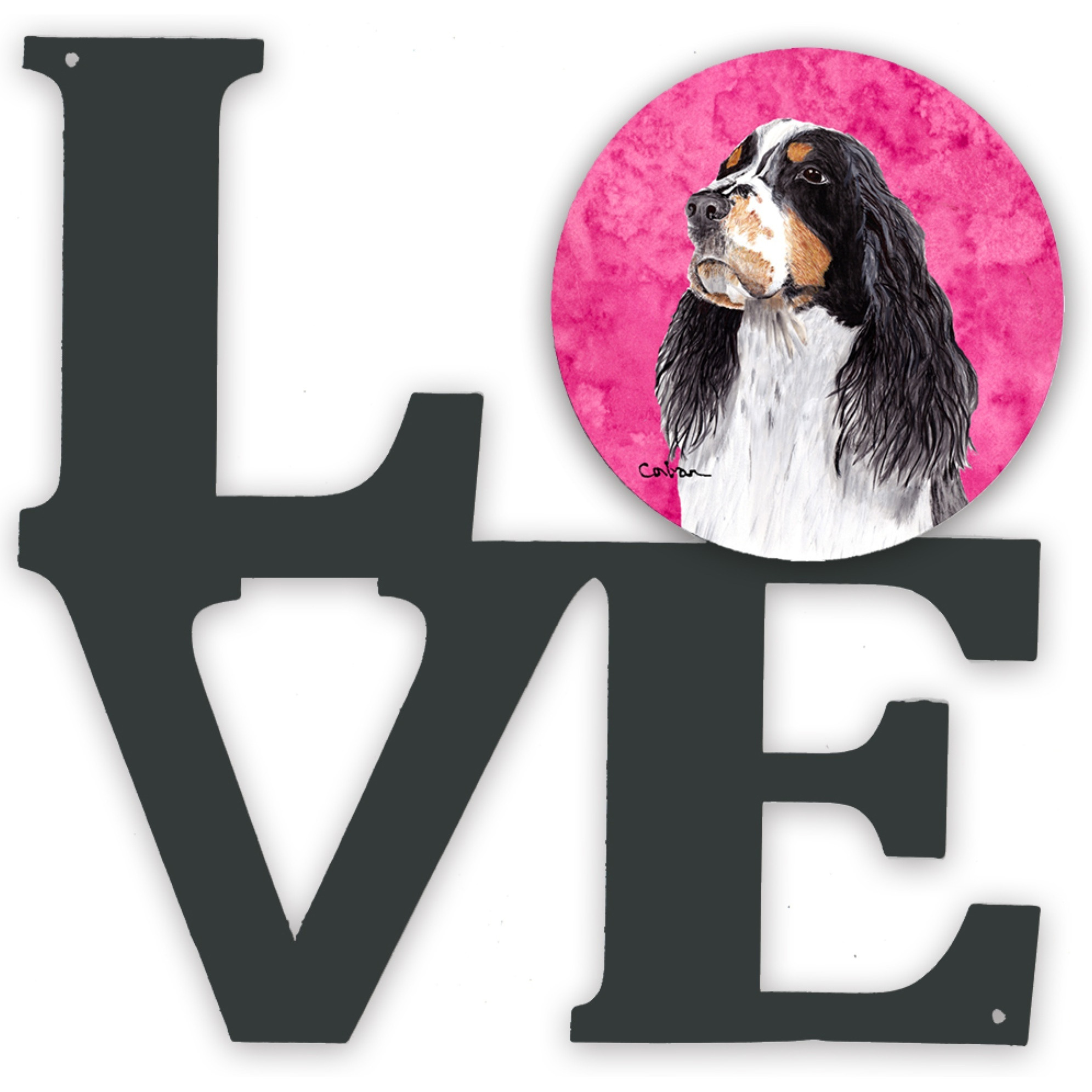 &quotCaroline's Treasures Pink Springer Spaniel Metal Artwork Love wall-decor, Multicolor"