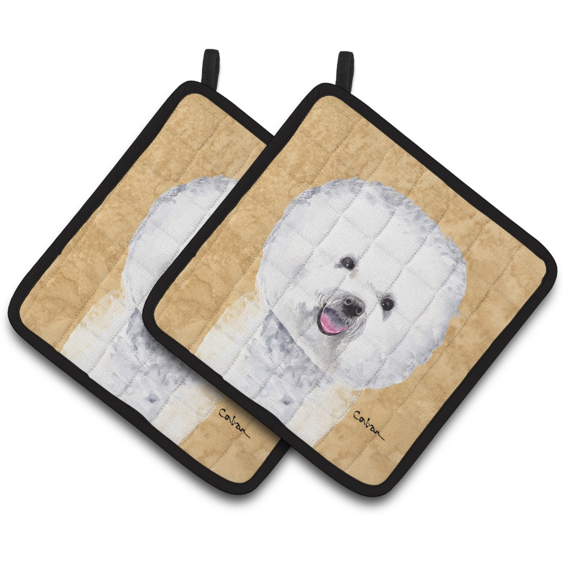 &quotCaroline's Treasures Bichon Frise Wipe Your Paws Pair of Pot Holders SC9135PTHD, 7.5HX7.5W, Multicolor"
