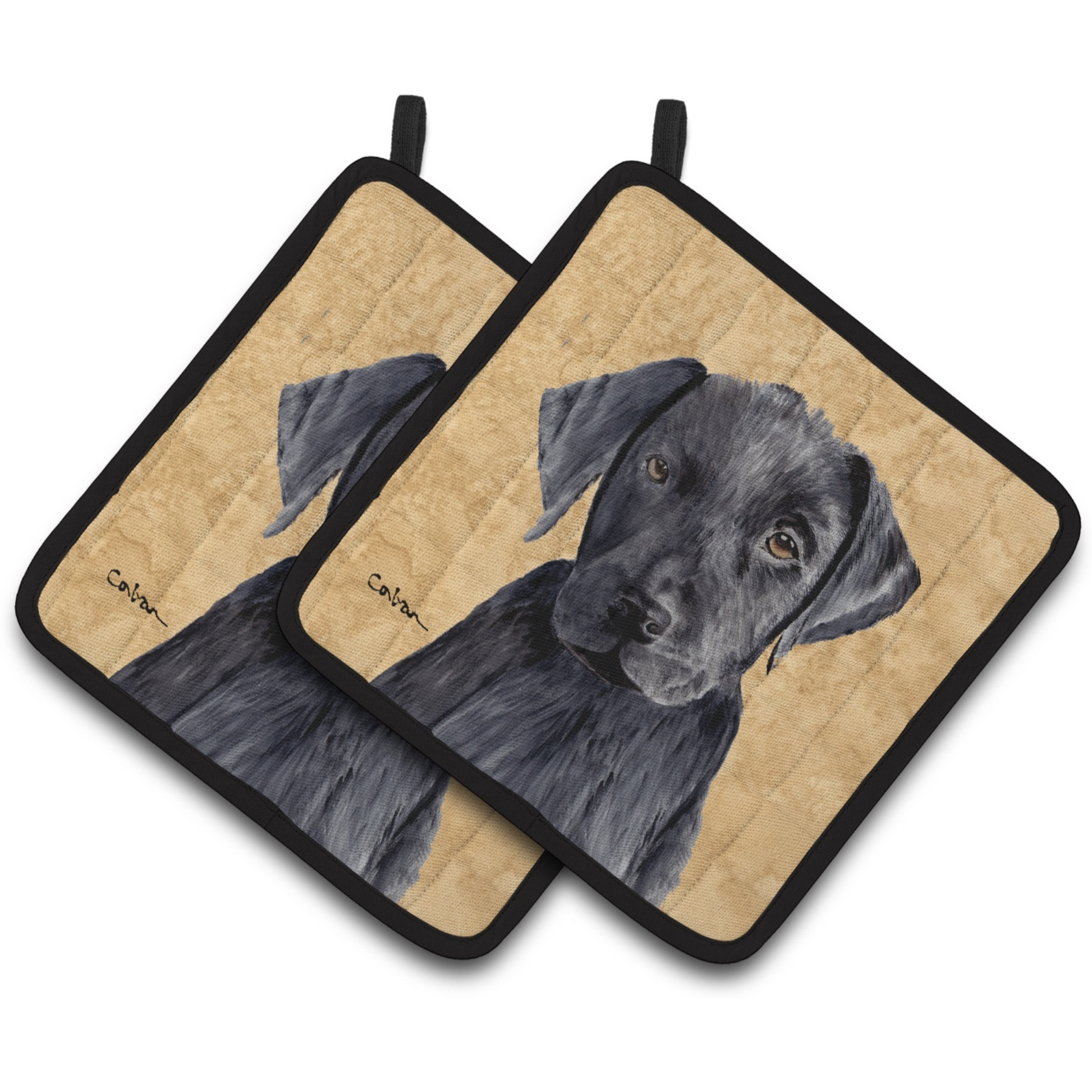 &quotCaroline's Treasures Labrador Wipe Your Paws Pair of Pot Holders SC9136PTHD, 7.5HX7.5W, Multicolor"