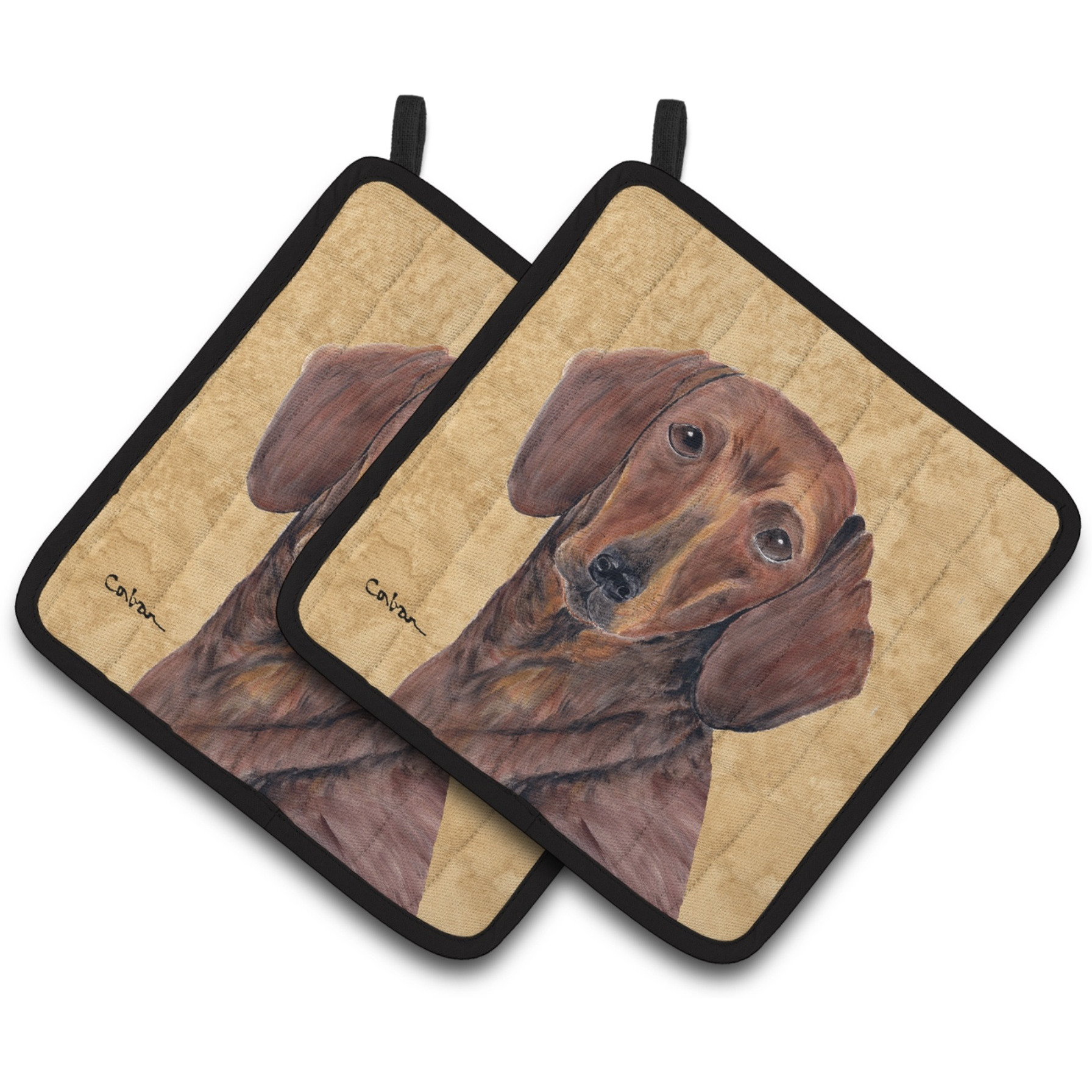 &quotCaroline's Treasures Dachshund Wipe Your Paws Pair of Pot Holders SC9137PTHD, 7.5HX7.5W, Multicolor"