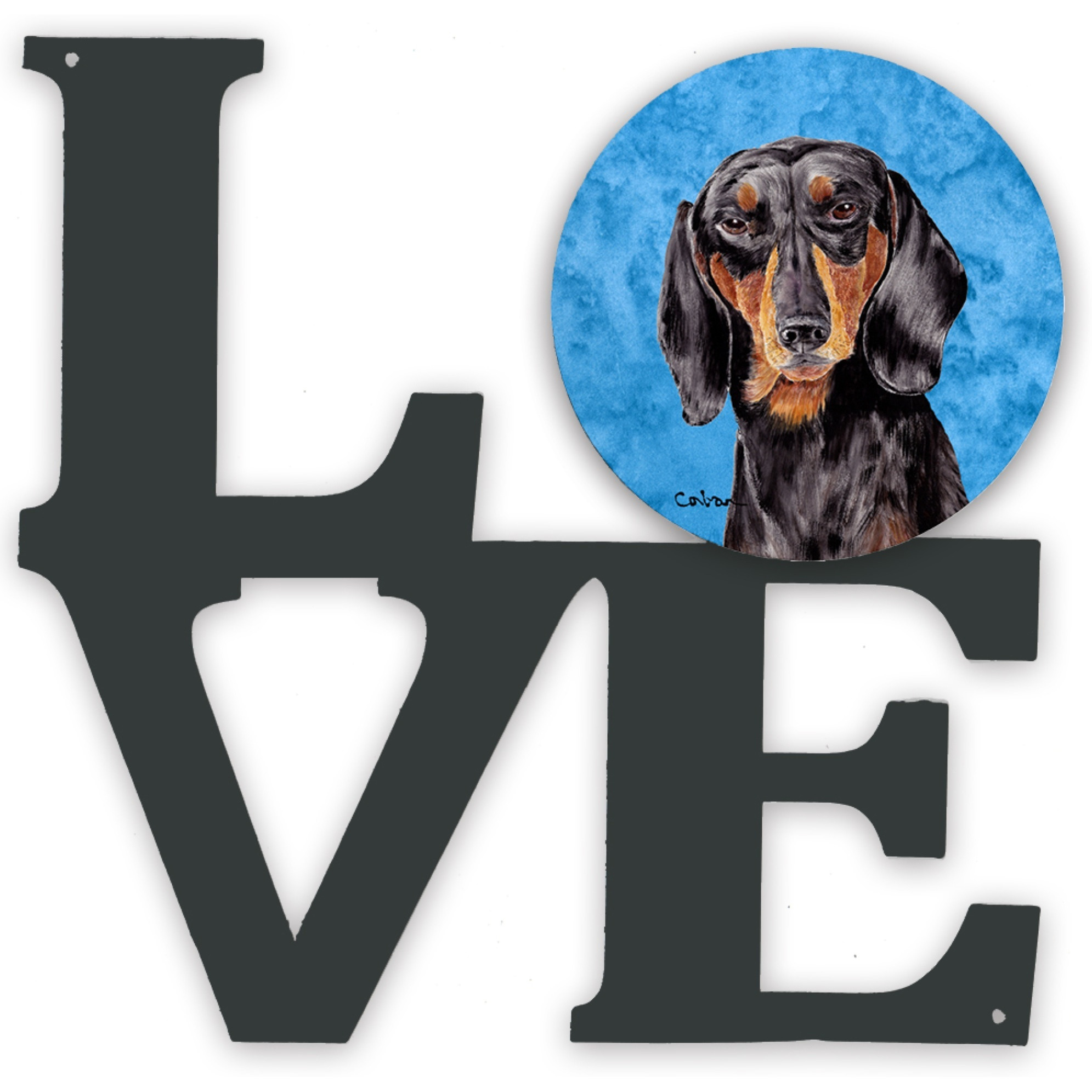 &quotCaroline's Treasures Blue Dachshund Metal Artwork Love wall-decor, Multicolor"