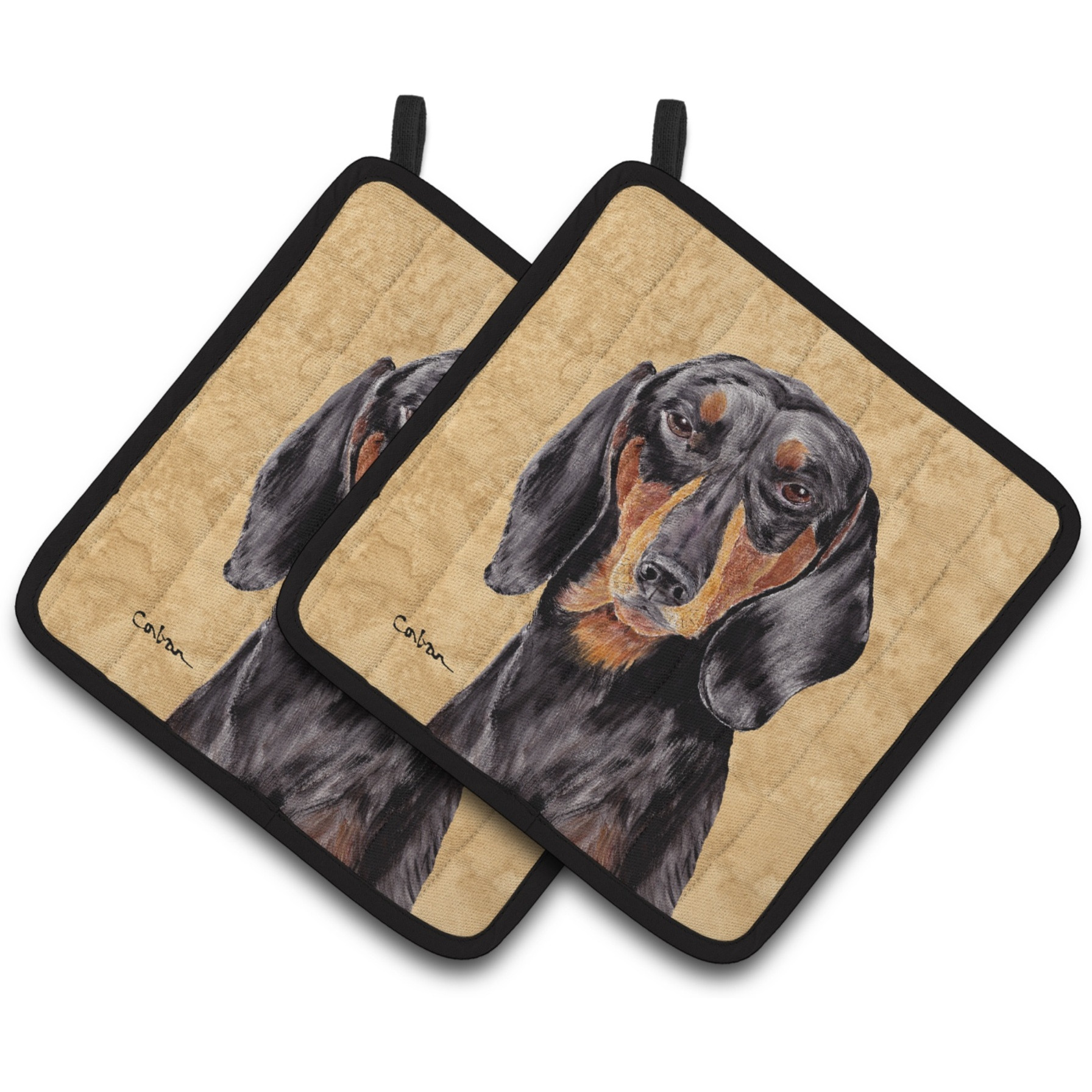 &quotCaroline's Treasures Dachshund Wipe Your Paws Pair of Pot Holders SC9139PTHD, 7.5HX7.5W, Multicolor"