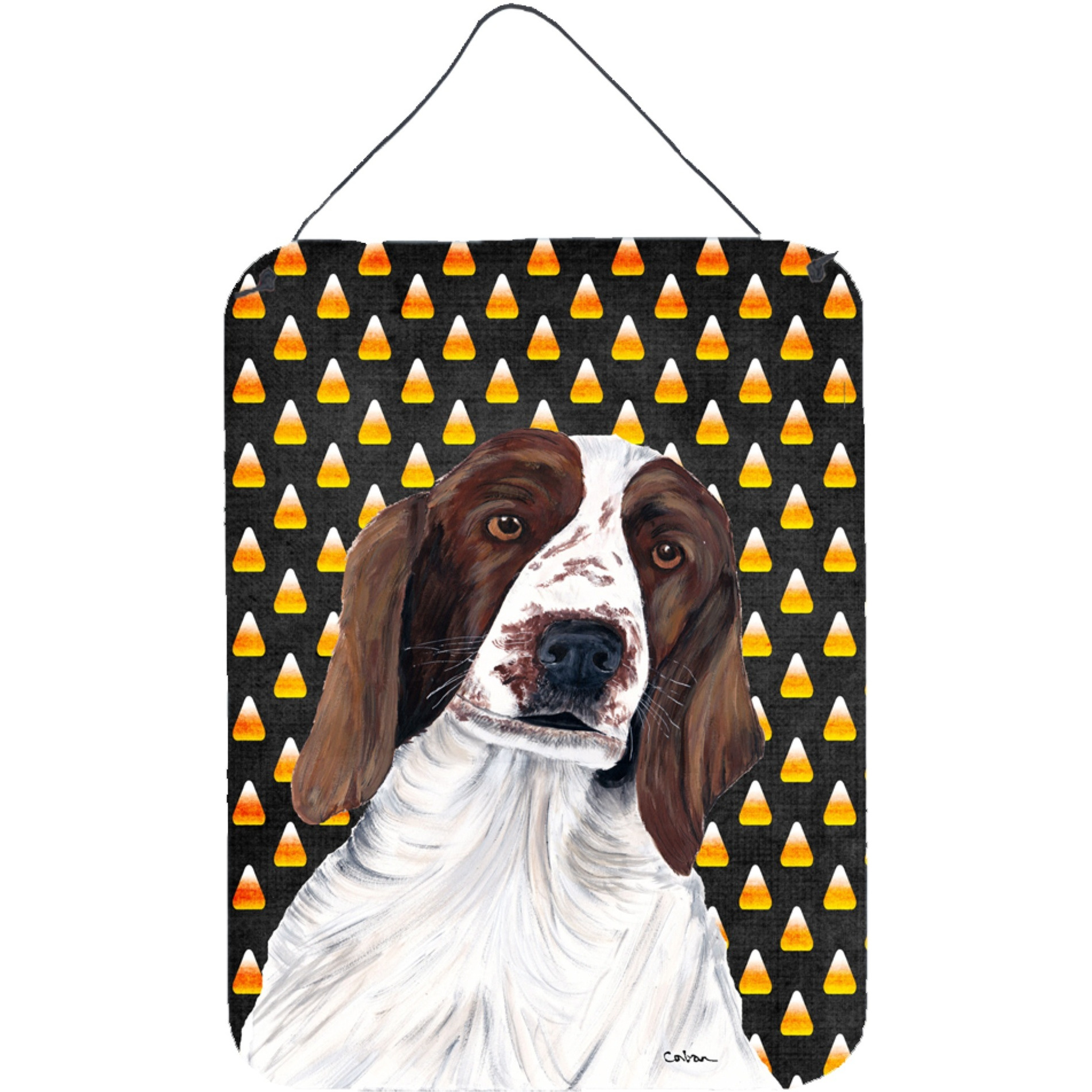 &quotCaroline's Treasures Welsh Springer Spaniel Candy Corn Halloween Portrait Wall Door Hanging Prints, 16"" x 12"", Multicolor"