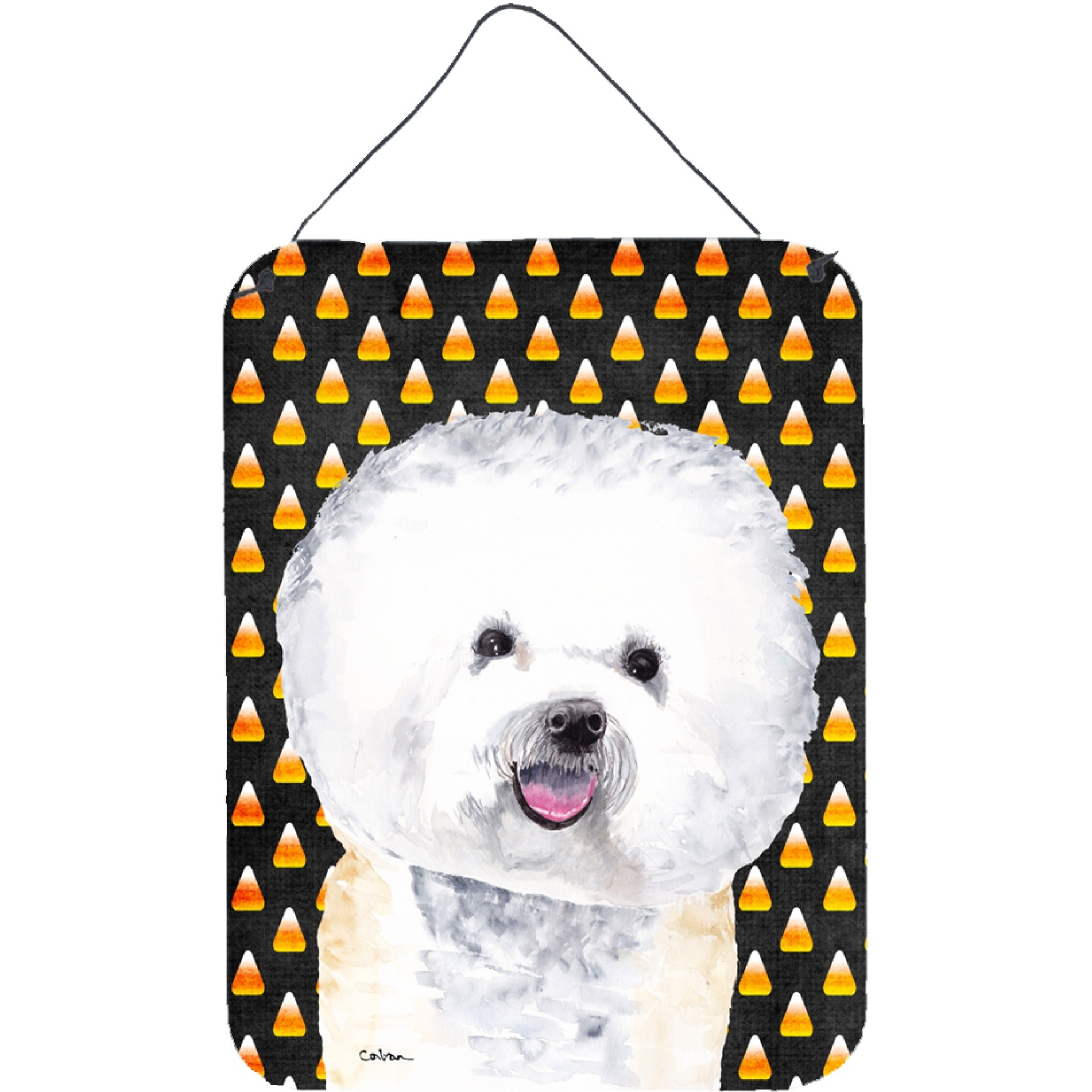&quotCaroline's Treasures SC9173DS1216 Bichon Frise Candy Corn Halloween Portrait Wall or Door Hanging Prints, 16"" x 12"", Multicolor"