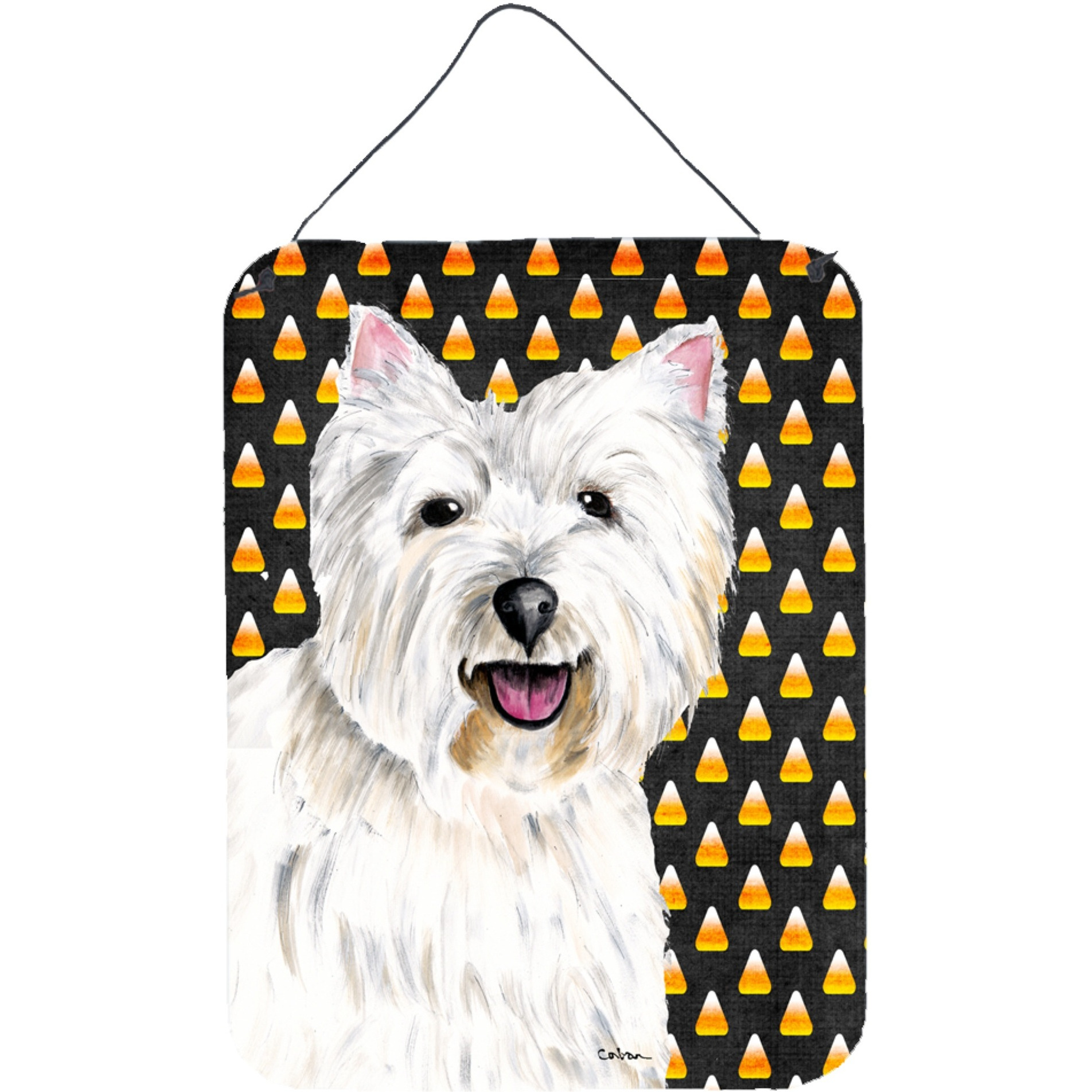 &quotCaroline's Treasures SC9180DS1216 Westie Candy Corn Halloween Portrait Wall or Door Hanging Prints, 16"" x 12"", Multicolor"