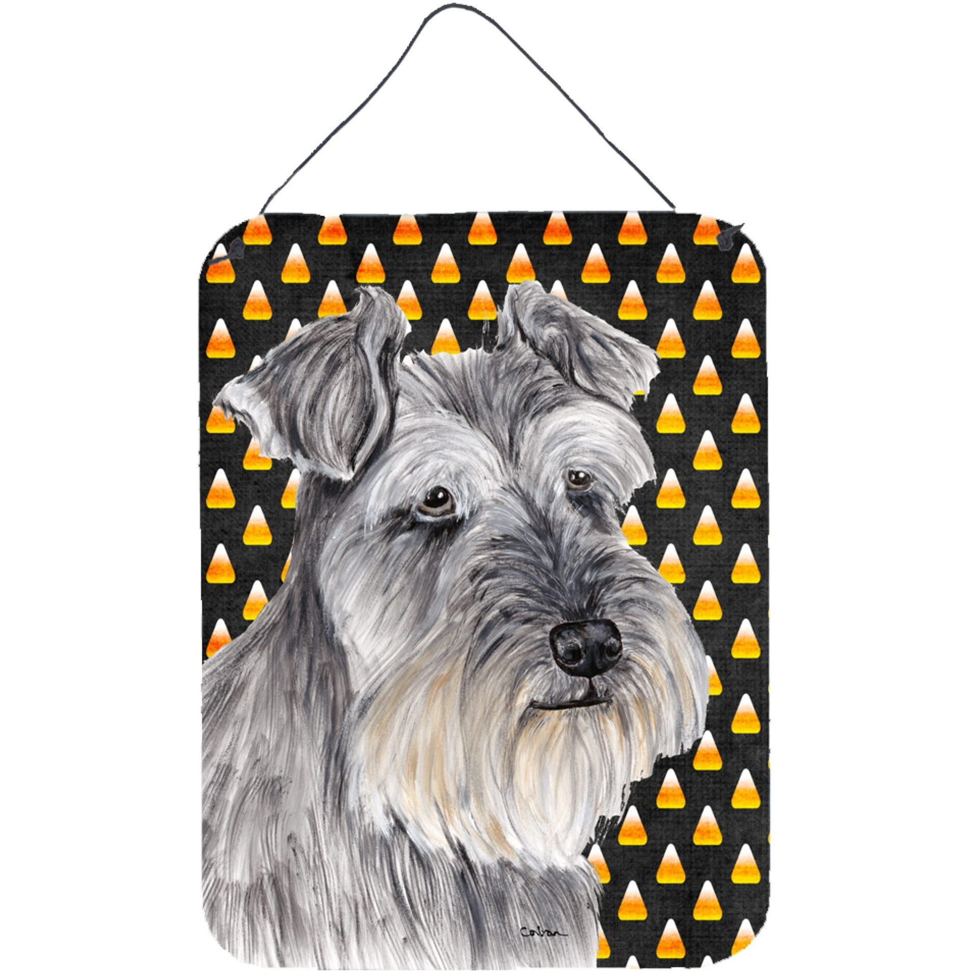 &quotCaroline's Treasures SC9188DS1216 Schnauzer Candy Corn Halloween Portrait Wall or Door Hanging Prints, 16"" x 12"", Multicolor"