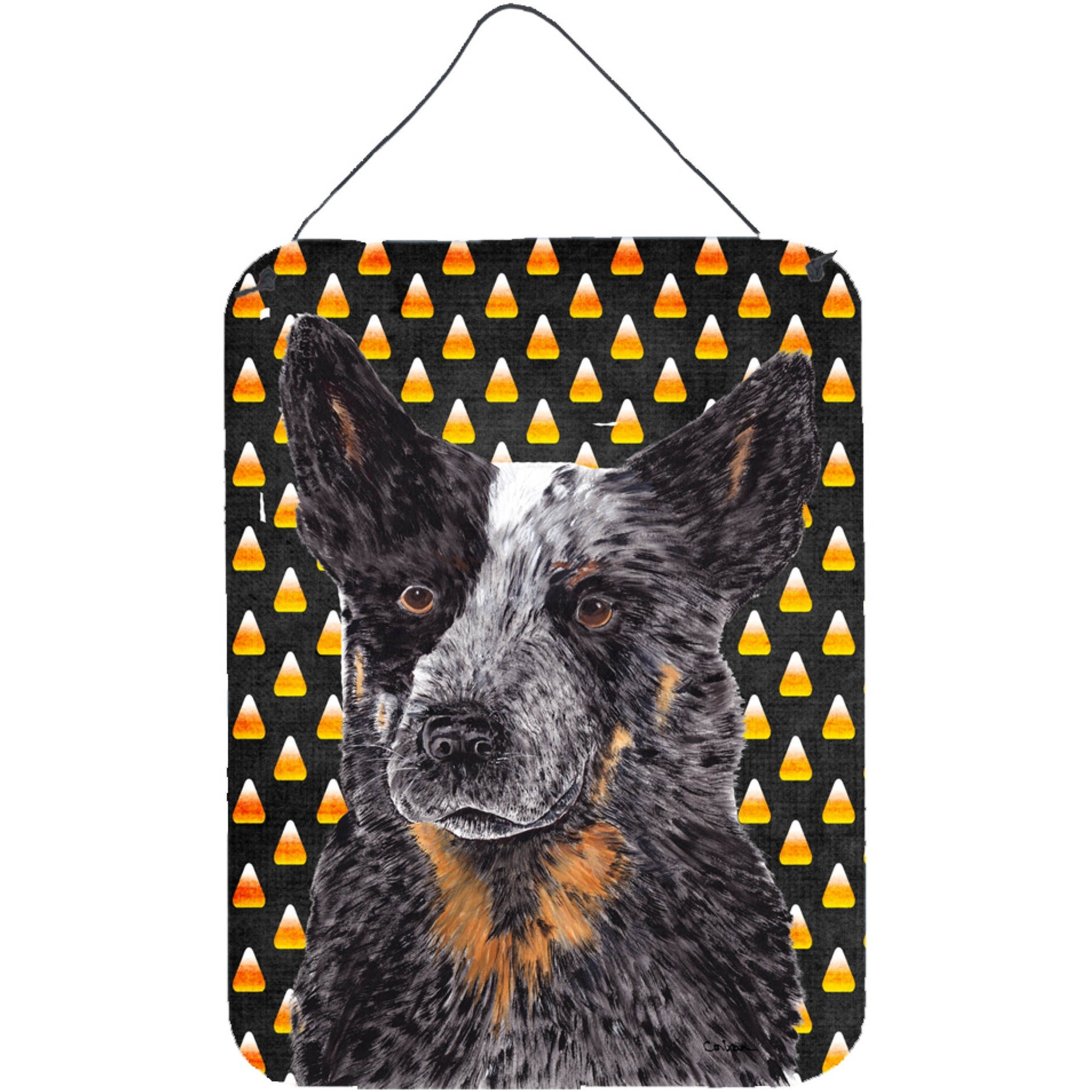 &quotCaroline's Treasures SC9190DS1216 Australian Cattle Dog Candy Corn Halloween Portrait Wall or Door Hanging Prints, 16"" x 12"", Multicolor"