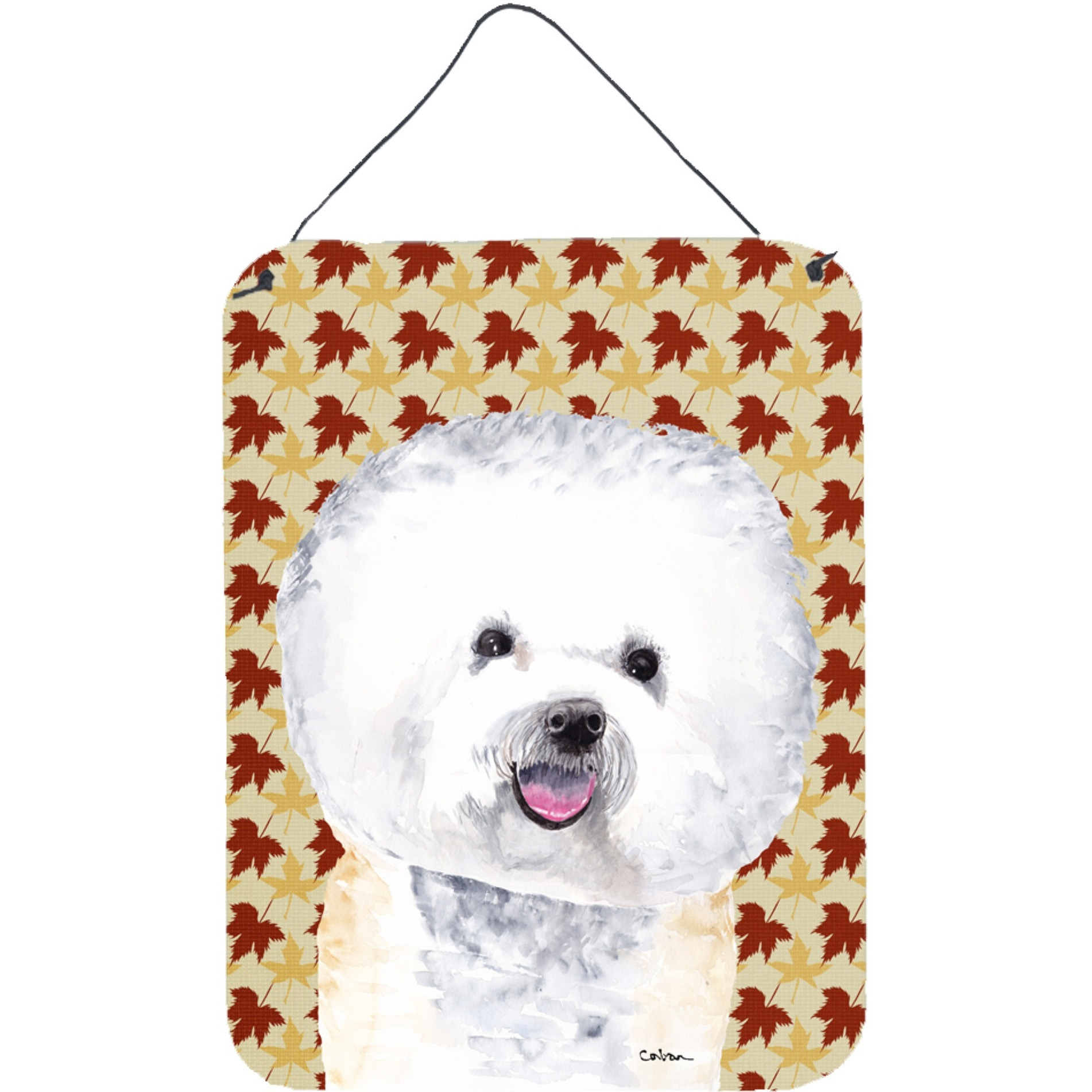 &quotCaroline's Treasures SC9201DS1216 Bichon Frise Fall Leaves Portrait Aluminium Metal Wall or Door Hanging Prints, 16"" x 12"", Multicolor"