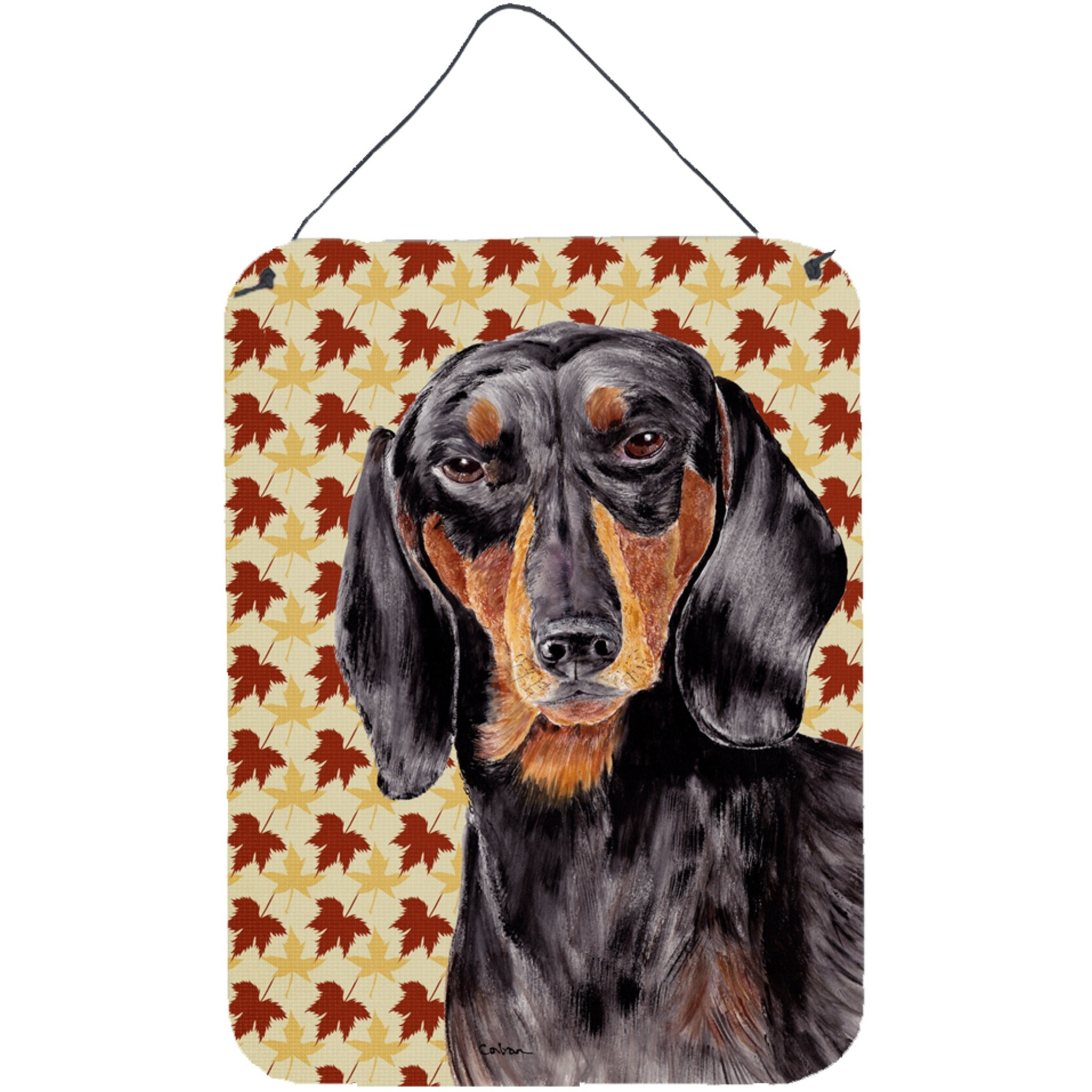 &quotCaroline's Treasures SC9203DS1216 Dachshund Fall Leaves Portrait Aluminium Metal Wall or Door Hanging Prints, 16"" x 12"", Multicolor"