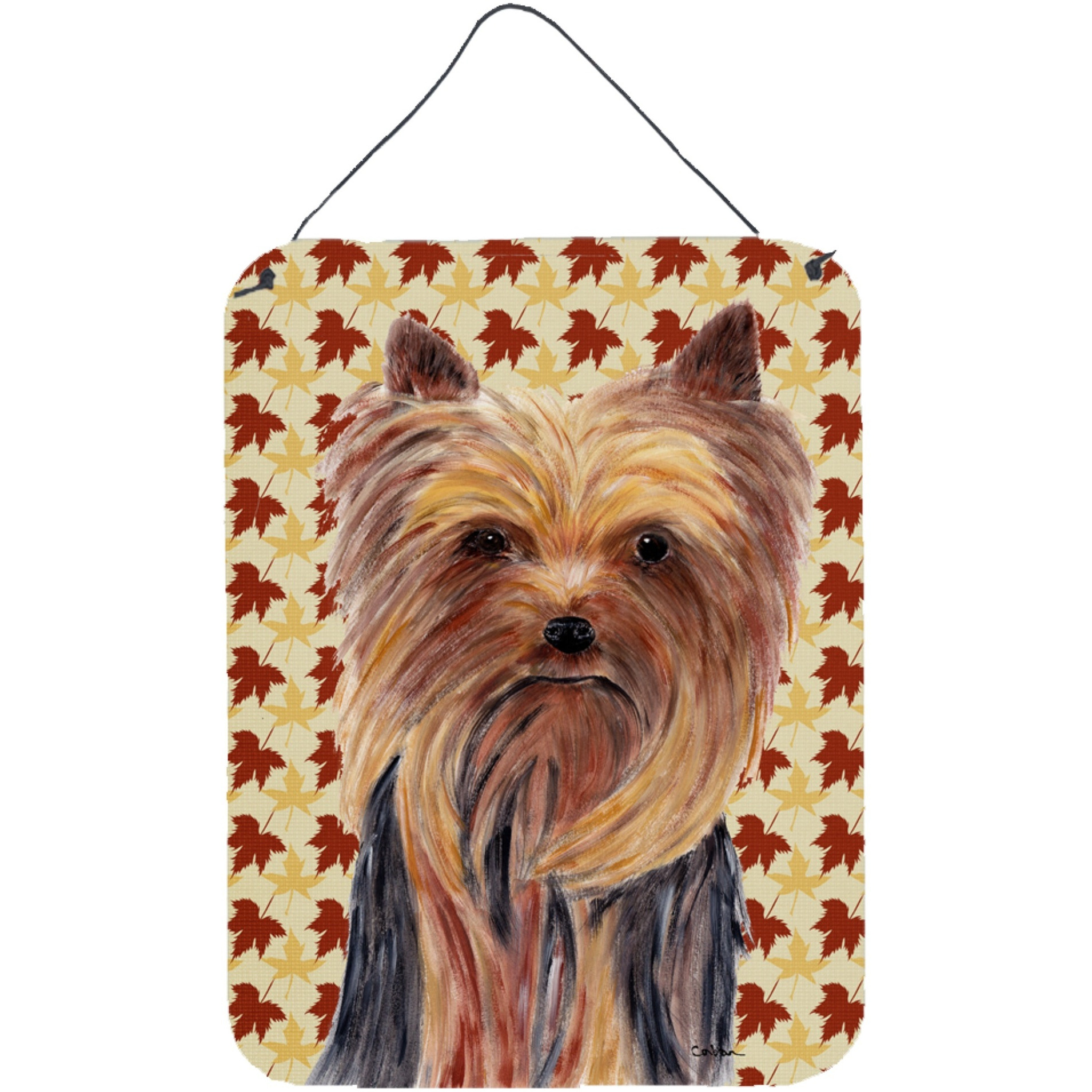 &quotCaroline's Treasures SC9205DS1216 Yorkie Fall Leaves Portrait Aluminium Metal Wall or Door Hanging Prints, 16"" x 12"", Multicolor"