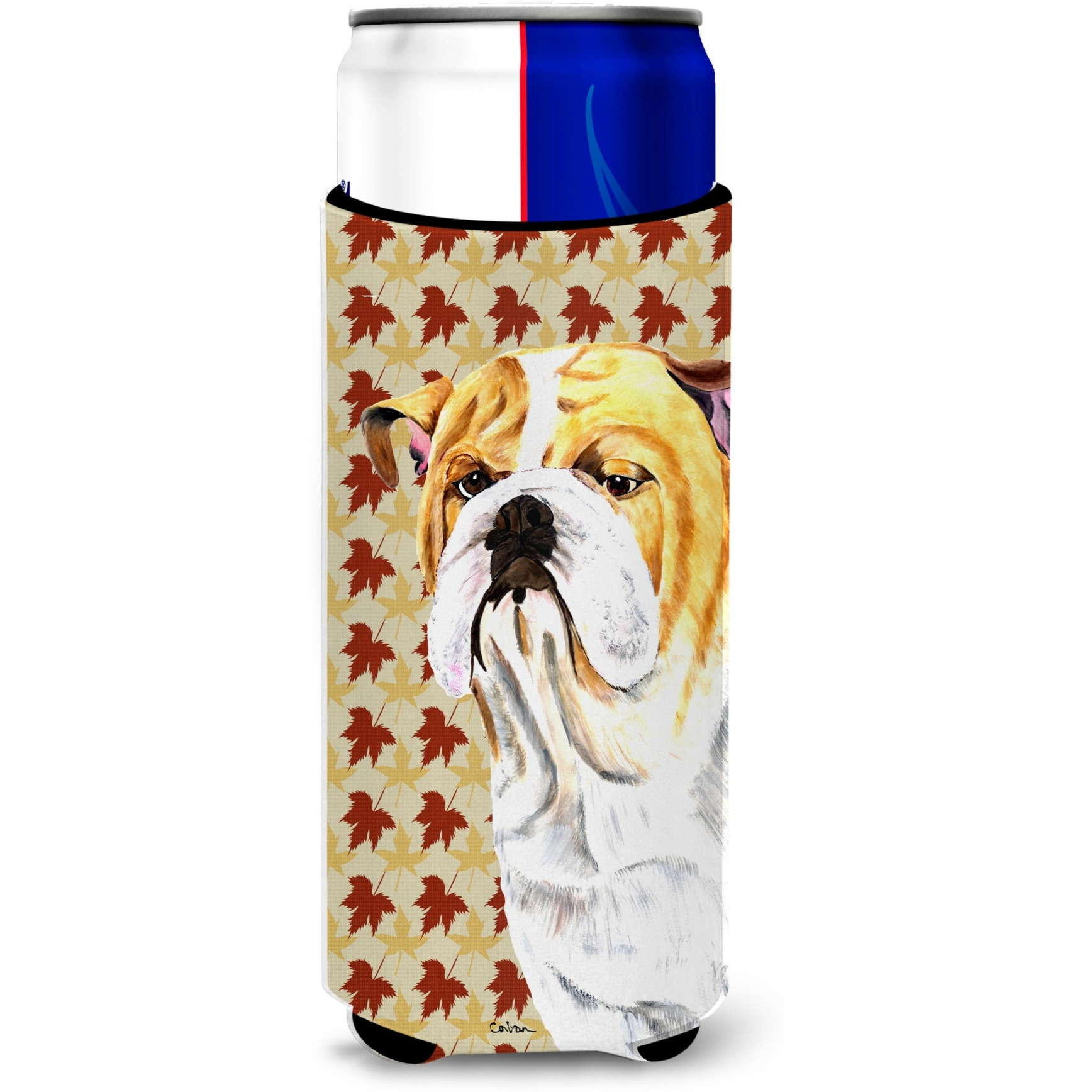 Bulldog English Fall Leaves Portrait Ultra Beverage Insulators for slim cans SC9214MUK