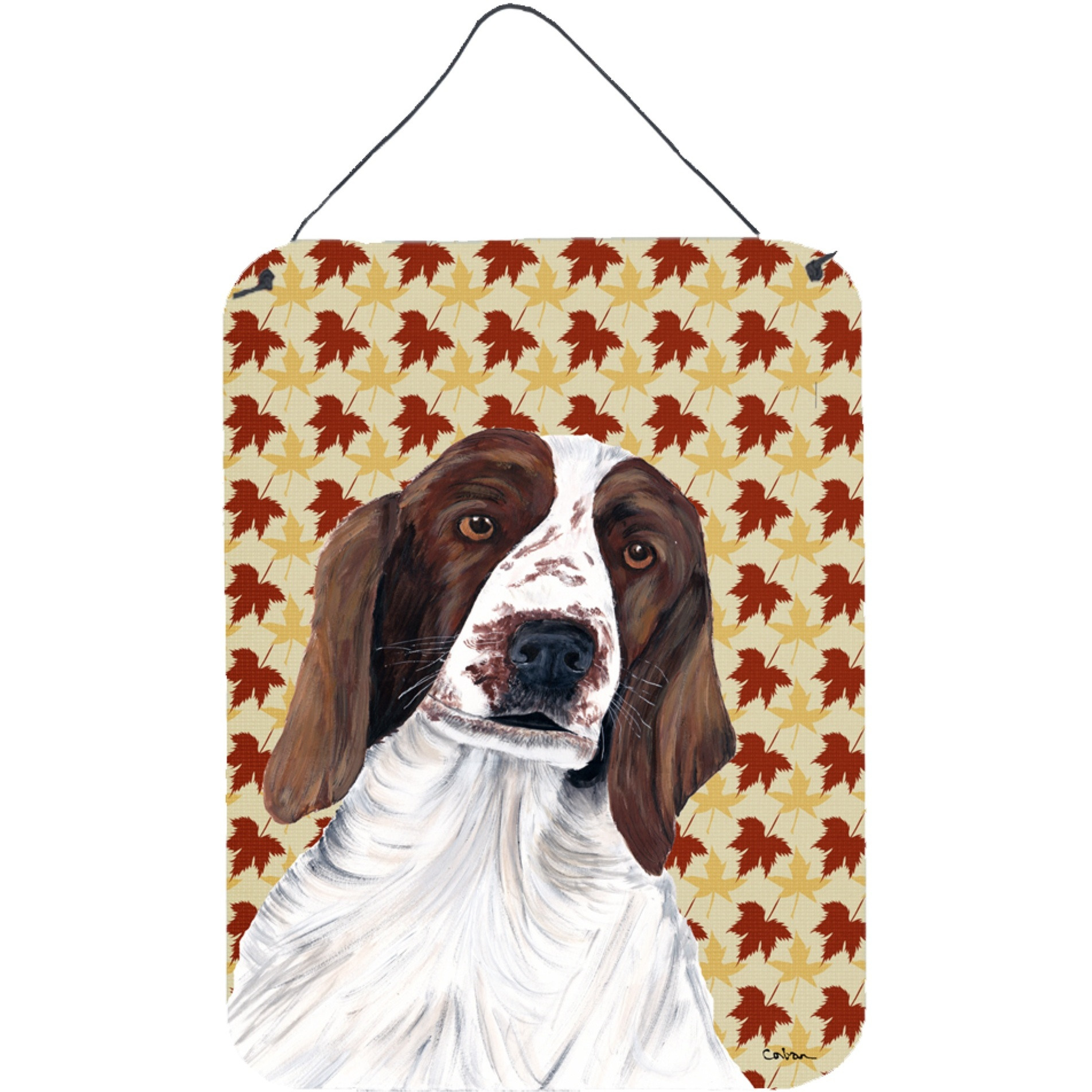 &quotCaroline's Treasures Welsh Springer Spaniel Fall Leaves Portrait Wall or Door Hanging Prints, 16"" x 12"", Multicolor"