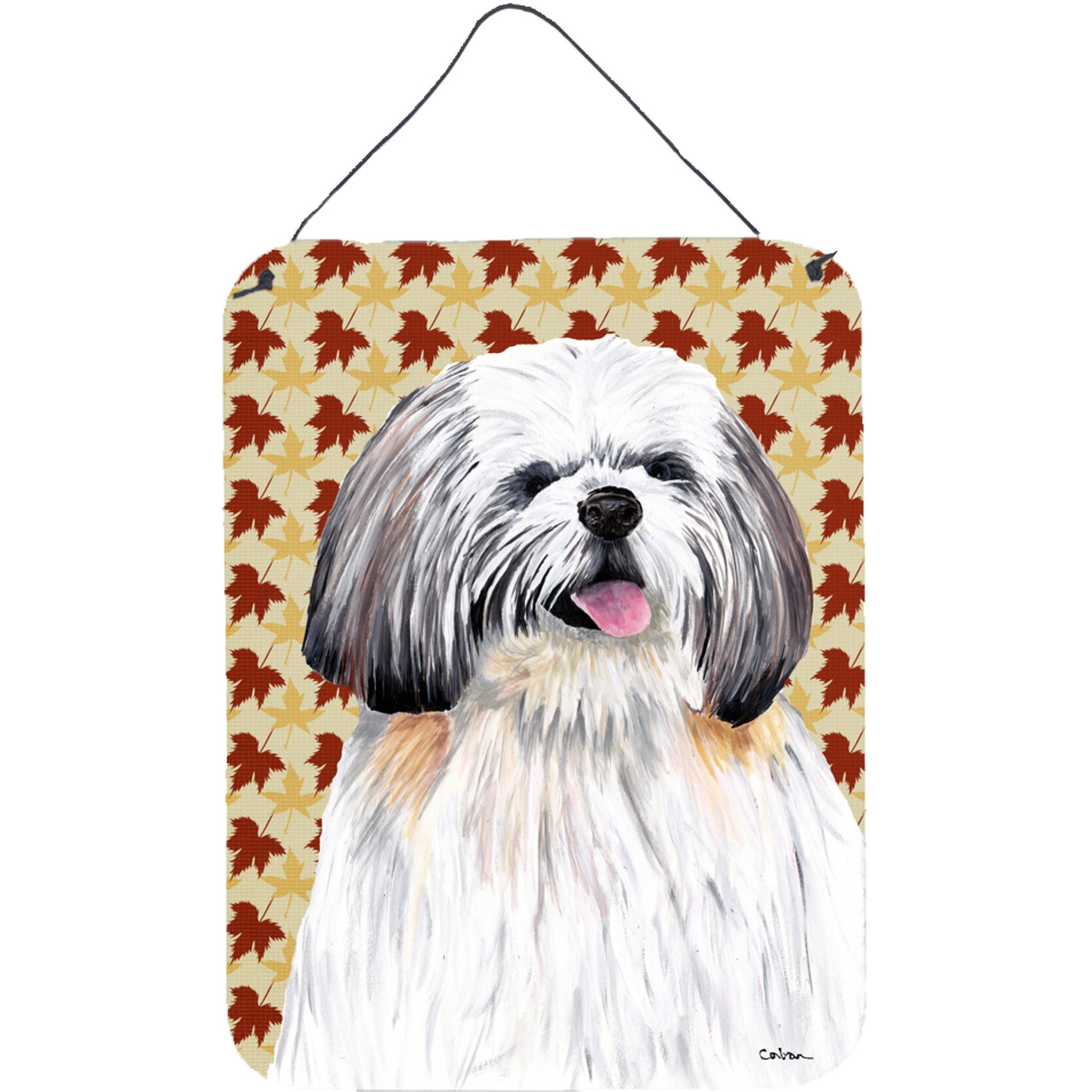 &quotCaroline's Treasures SC9223DS1216 Shih Tzu Fall Leaves Portrait Aluminium Metal Wall or Door Hanging Prints, 16"" x 12"", Multicolor"