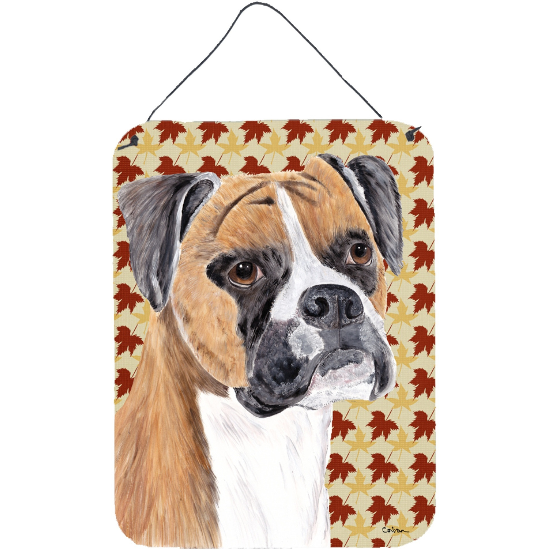&quotCaroline's Treasures Boxer Fall Leaves Portrait Aluminium Metal Wall or Door Hanging Prints, 16"" x 12"", Multicolor"