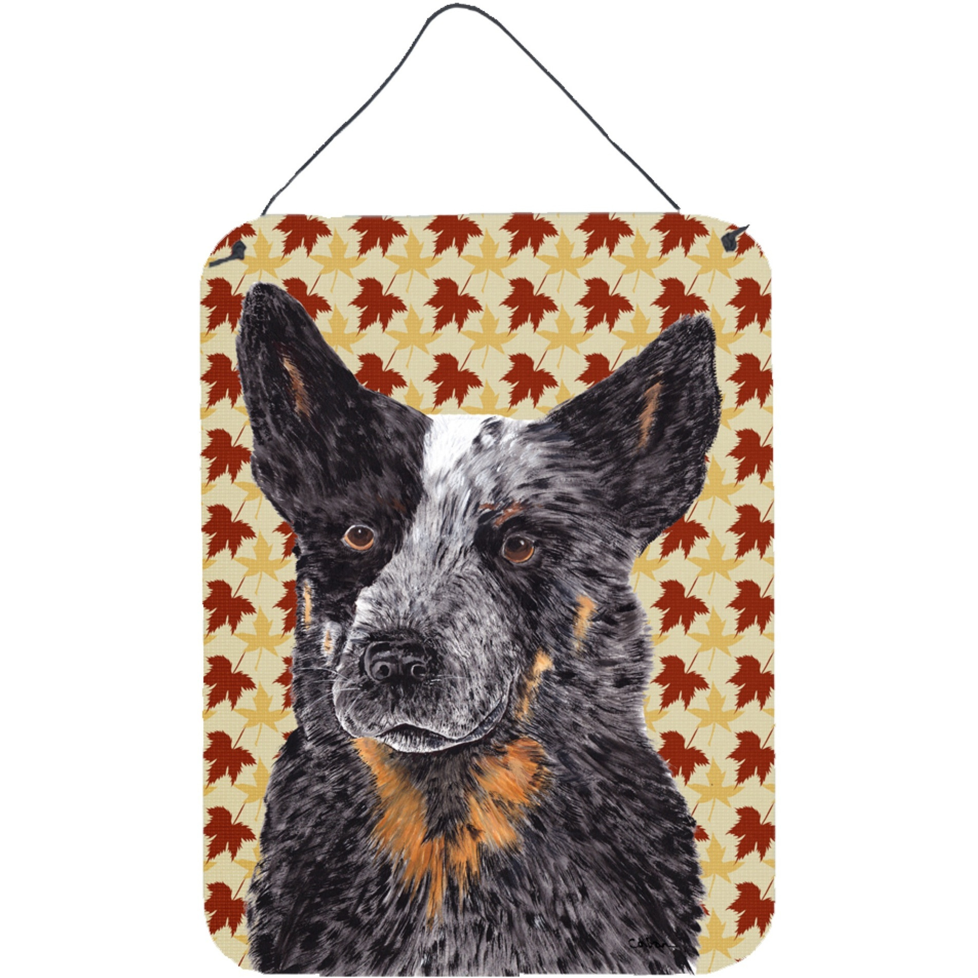 &quotCaroline's Treasures SC9236DS1216 Australian Cattle Dog Fall Leaves Portrait Wall or Door Hanging Prints, 16"" x 12"", Multicolor"