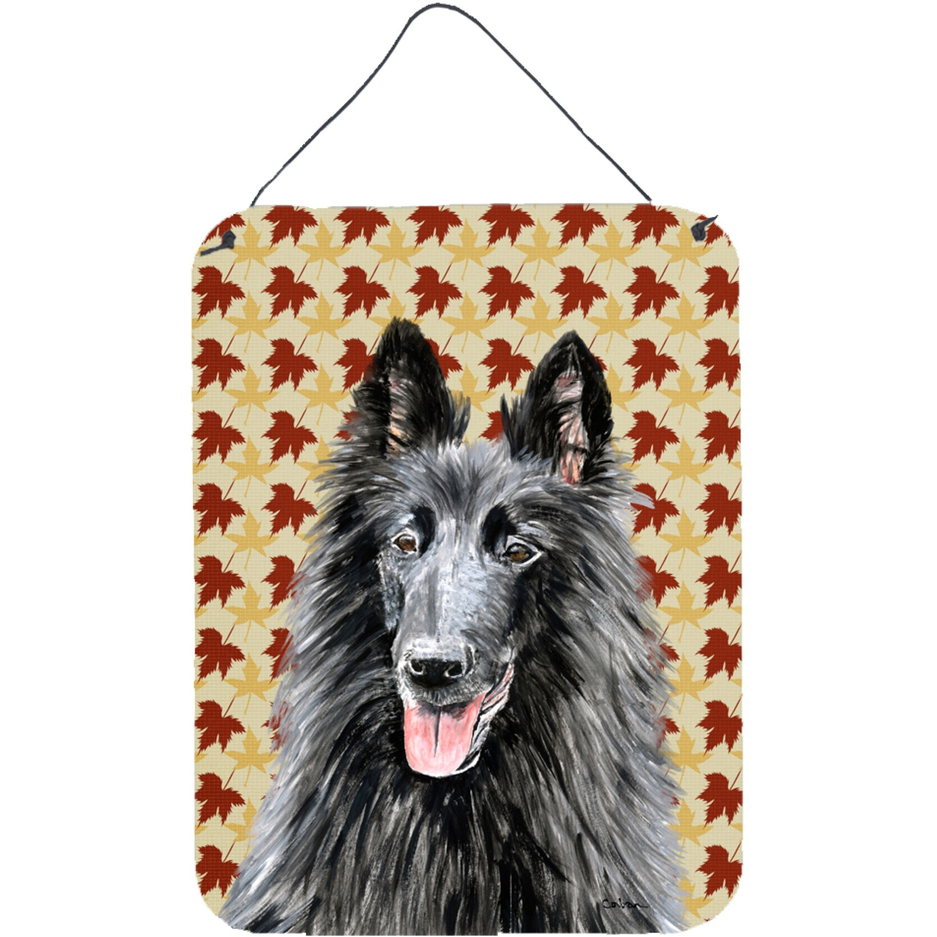 &quotCaroline's Treasures Belgian Sheepdog Fall Leaves Portrait Wall or Door Hanging Prints, 16"" x 12"", Multicolor"