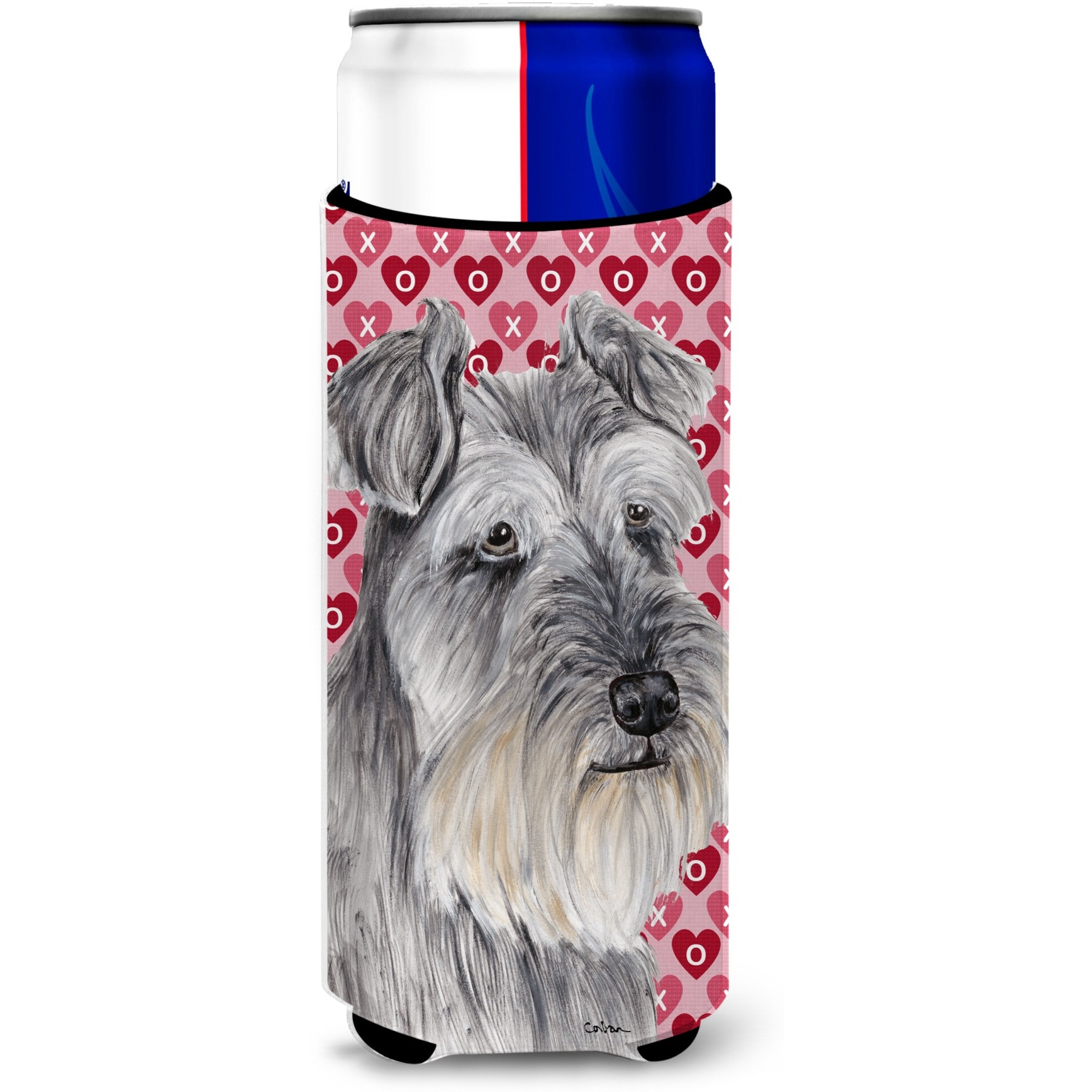 &quotCaroline's Treasures SC9246MUK Schnauzer Hearts Love and Valentine's Day Portrait Michelob Ultra Koozies, Slim, Multicolor"
