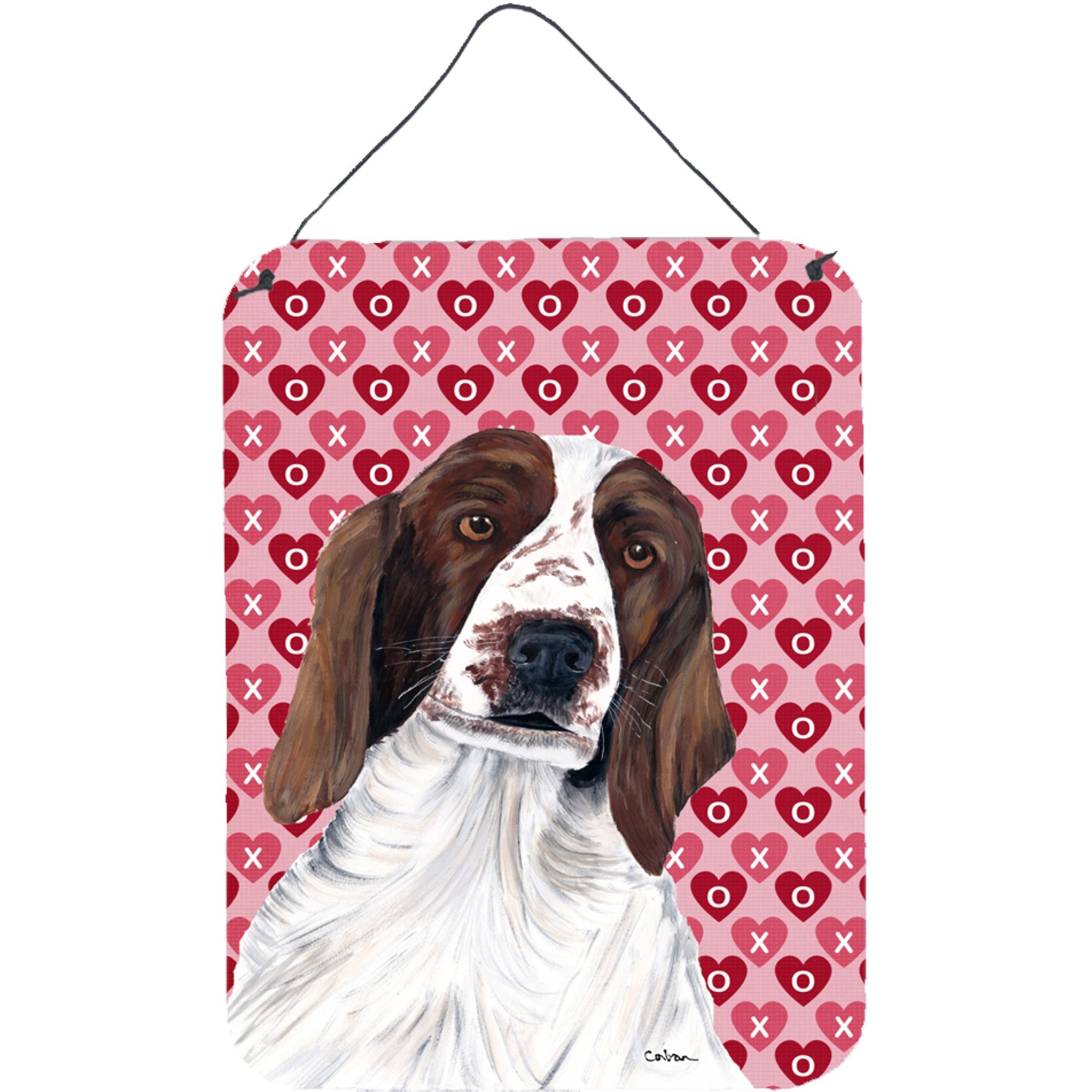&quotCaroline's Treasures Welsh Springer Spaniel Hearts Love Valentine's Day Wall or Door Hanging Prints, 16"" x 12"", Multicolor"