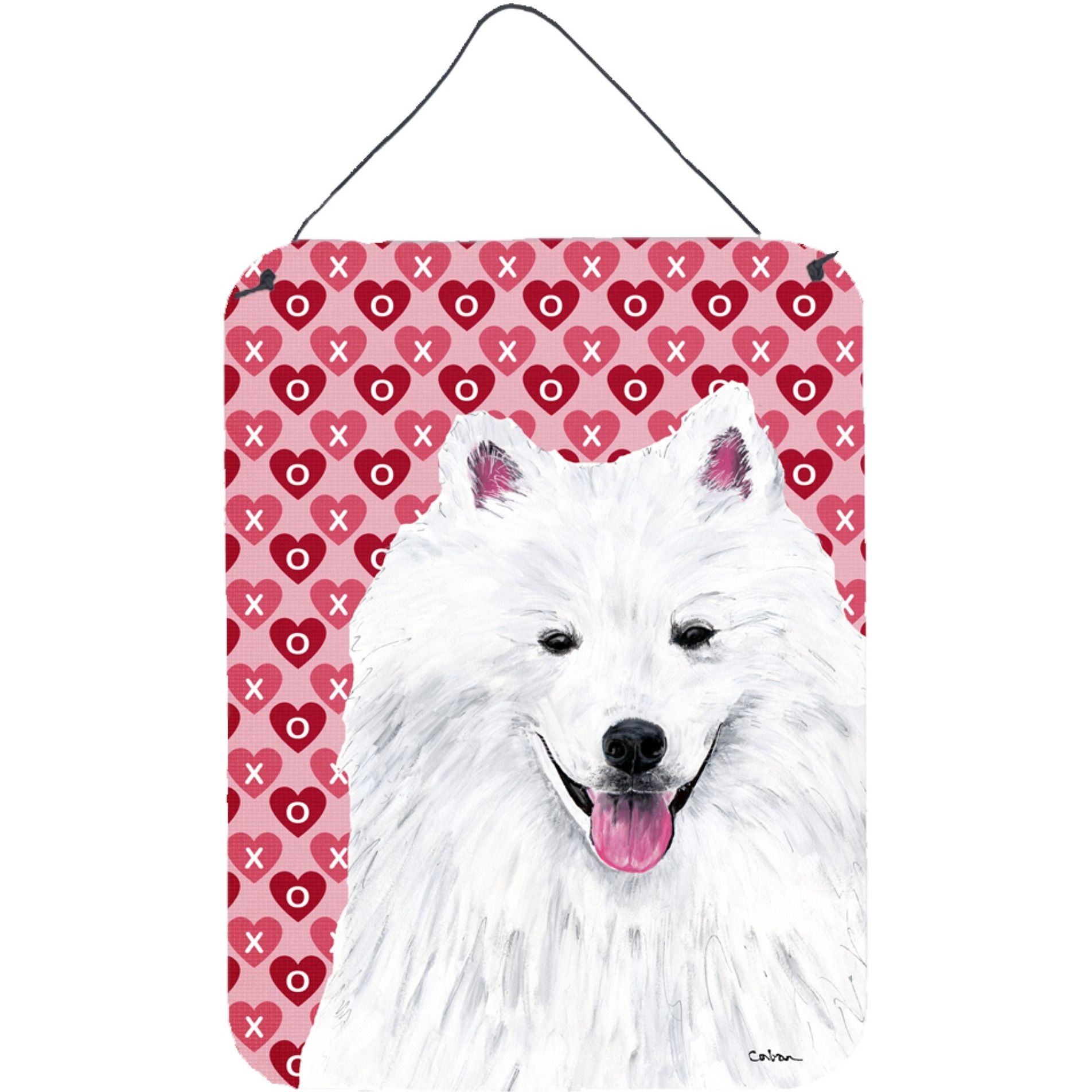 &quotCaroline's Treasures American Eskimo Hearts Love and Valentine's Day Wall or Door Hanging Prints, 16"" x 12"", Multicolor"