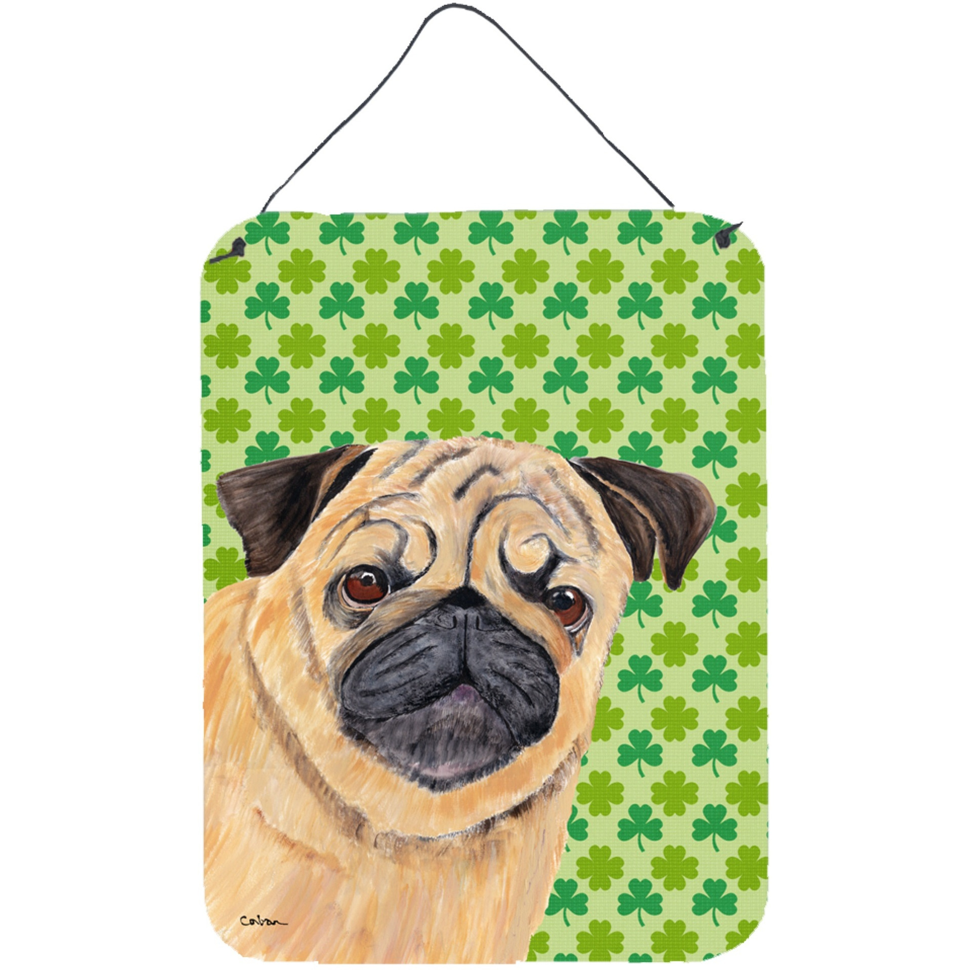 &quotCaroline's Treasures Pug St. Patrick's Day Shamrock Portrait Wall or Door Hanging Prints, 16"" x 12"", Multicolor"