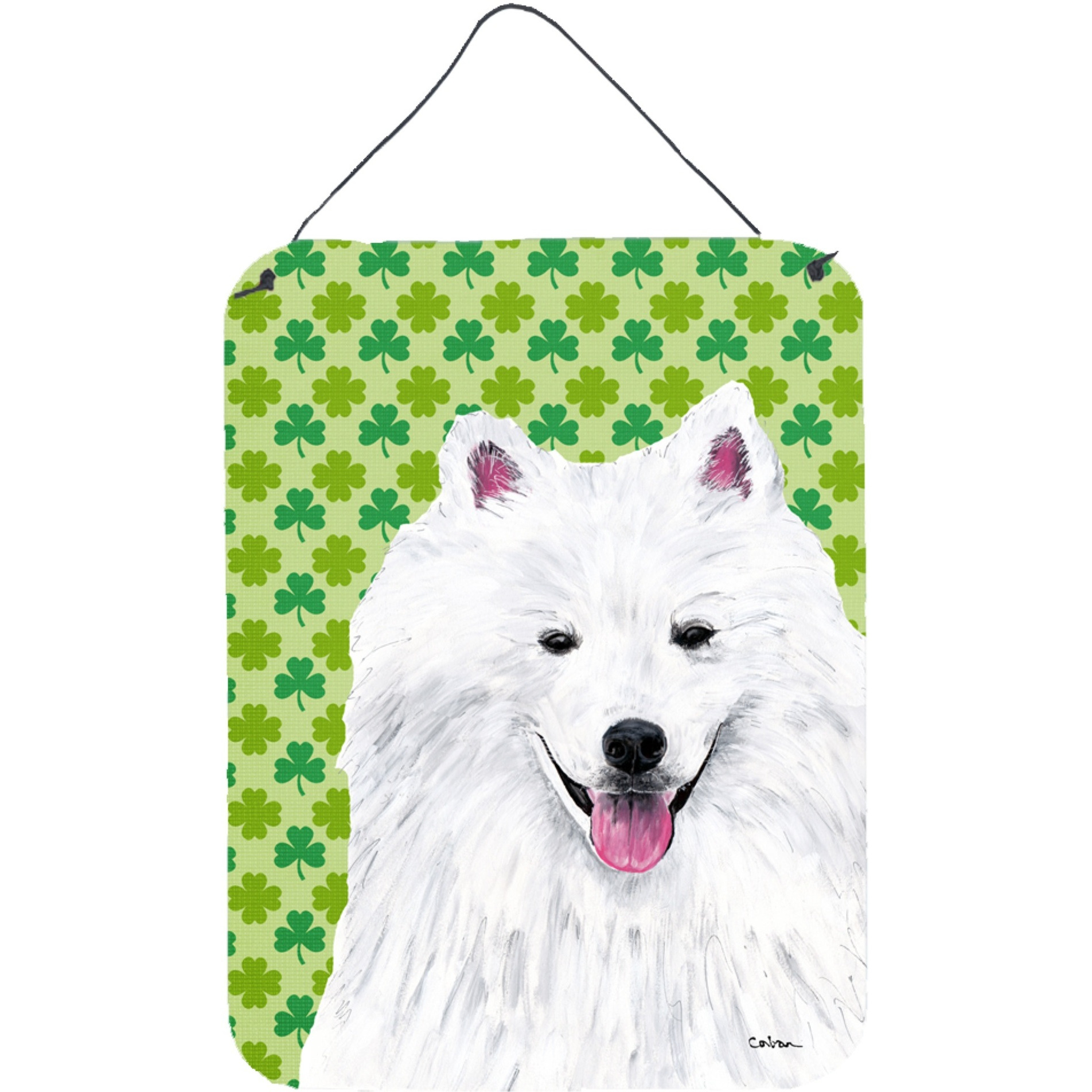 &quotCaroline's Treasures American Eskimo St. Patrick's Day Shamrock Portrait Wall or Door Hanging Prints, 16"" x 12"", Multicolor"