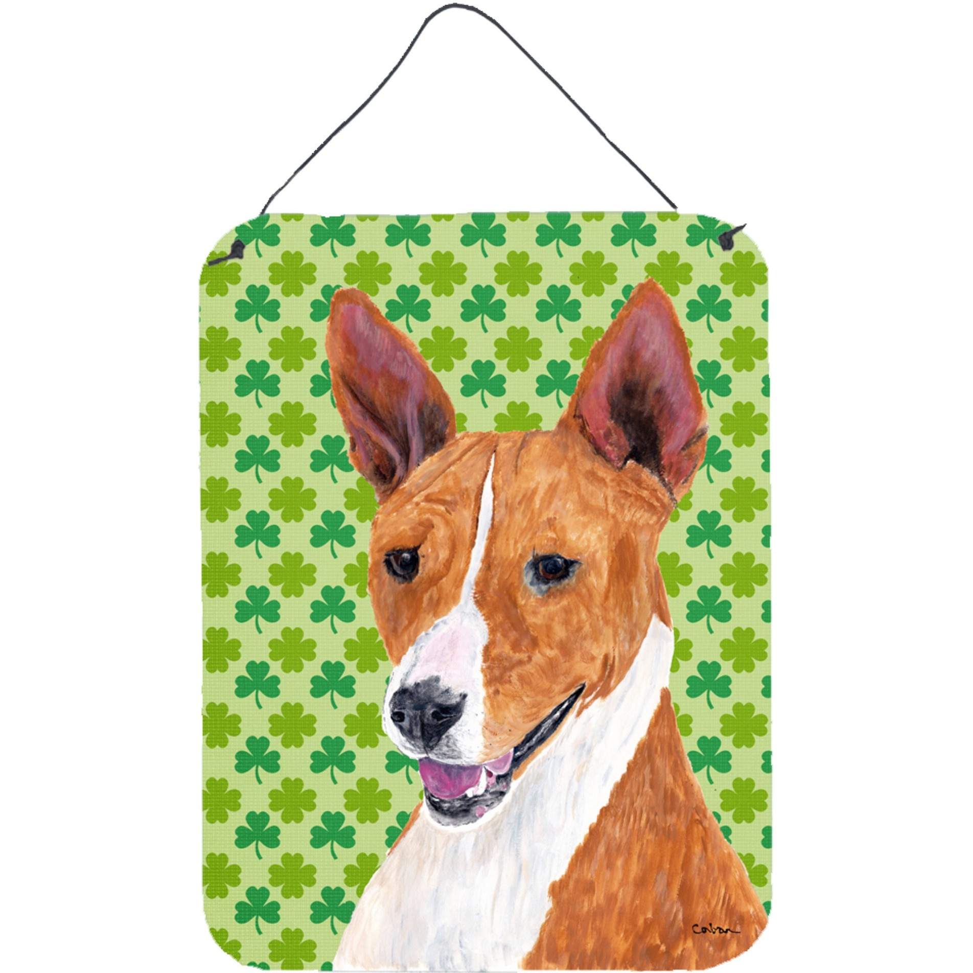 &quotCaroline's Treasures SC9307DS1216 Basenji St. Patrick's Day Shamrock Portrait Wall or Door Hanging Prints, 16"" x 12"", Multicolor"