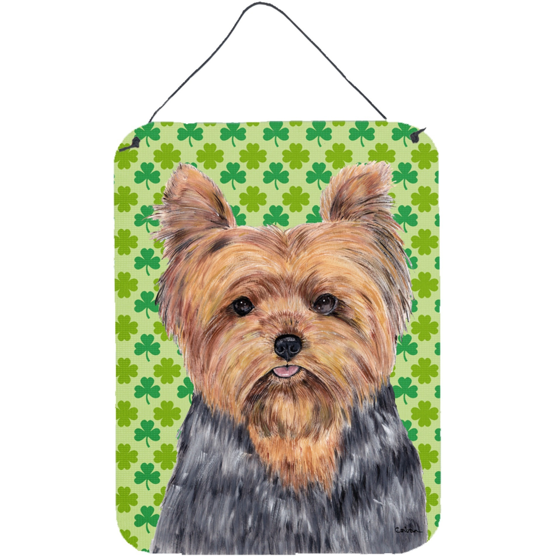 &quotCaroline's Treasures SC9308DS1216 Yorkie St. Patrick's Day Shamrock Wall or Door Hanging Print, 16"" x 12"", Multicolor"