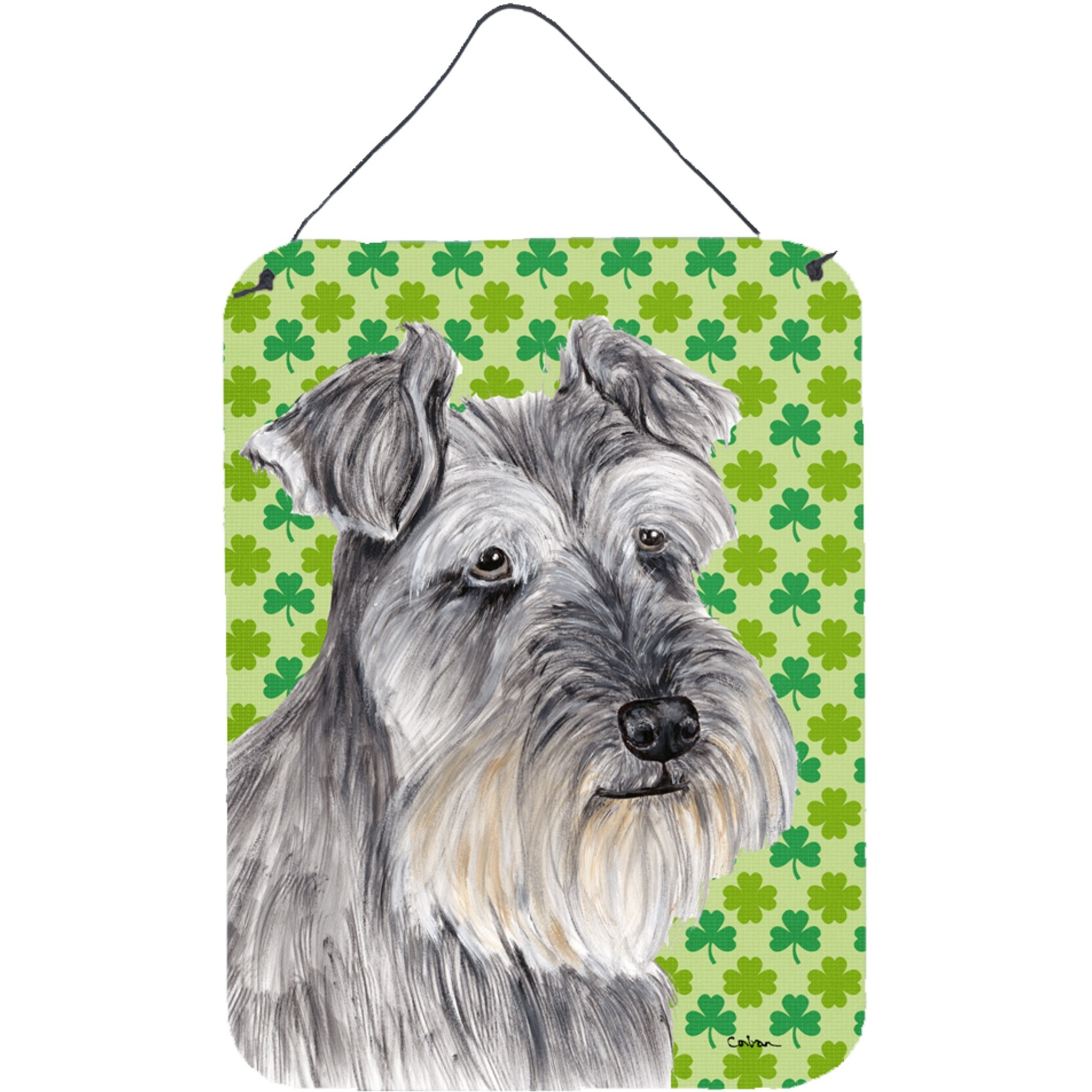 &quotCaroline's Treasures SC9313DS1216 Schnauzer St. Patrick's Day Shamrock Wall or Door Hanging Print, 16"" x 12"", Multicolor"