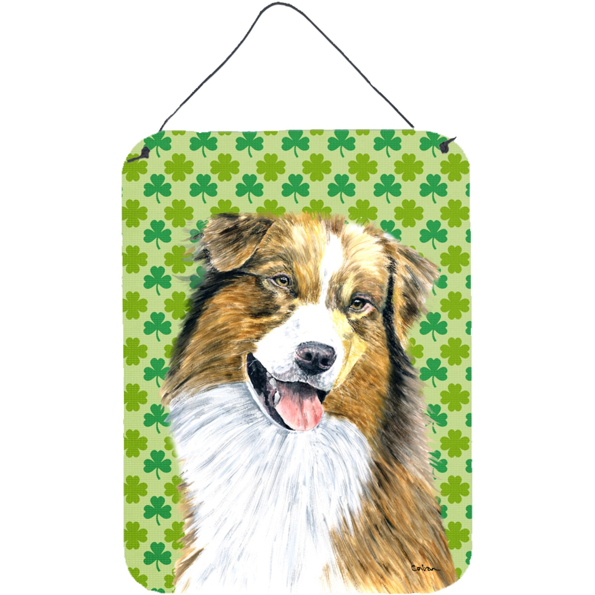 &quotCaroline's Treasures Australian Shepherd St. Patrick's Day Shamrock Wall or Door Hanging Prints, 16"" x 12"", Multicolor"