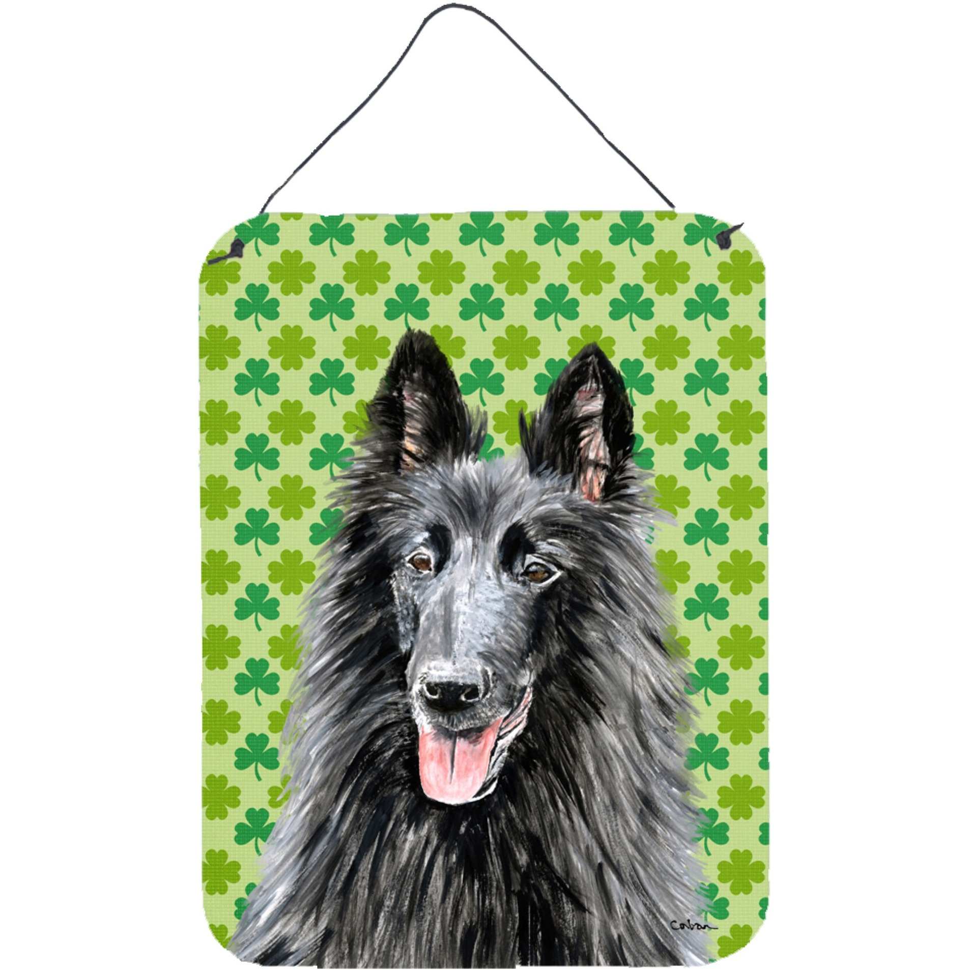 &quotCaroline's Treasures Belgian Sheepdog St. Patrick's Day Shamrock Wall or Door Hanging Prints, 16"" x 12"", Multicolor"