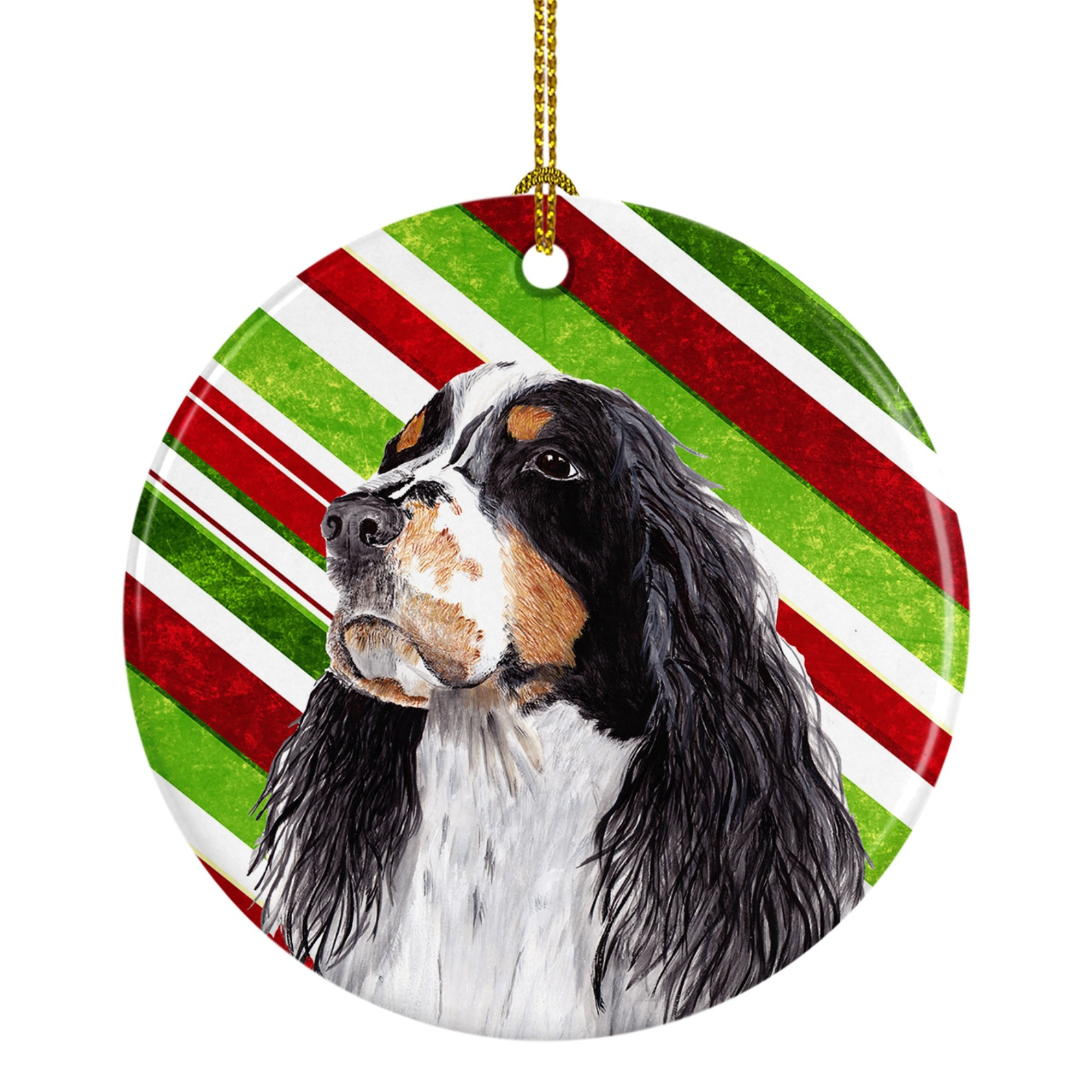 &quotCaroline's Treasures SC9321-CO1 Springer Spaniel Candy Cane Holiday Christmas Ceramic Ornament, Multicolor"