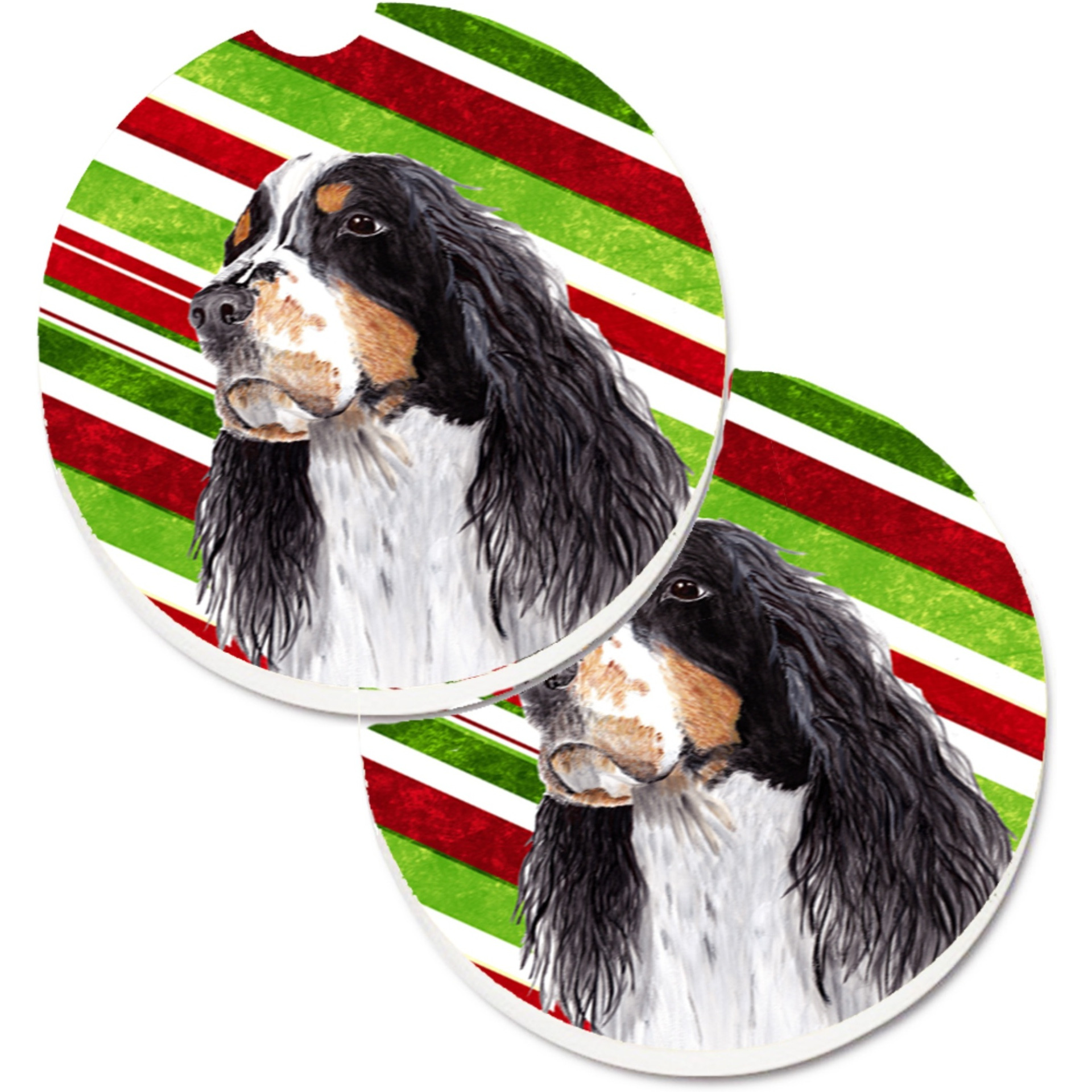 &quotCaroline's Treasures Springer Spaniel Candy Cane Holiday Christmas Set of 2 Cup Holder Car Coasters SC9321CARC, 2.56, Multicolor"
