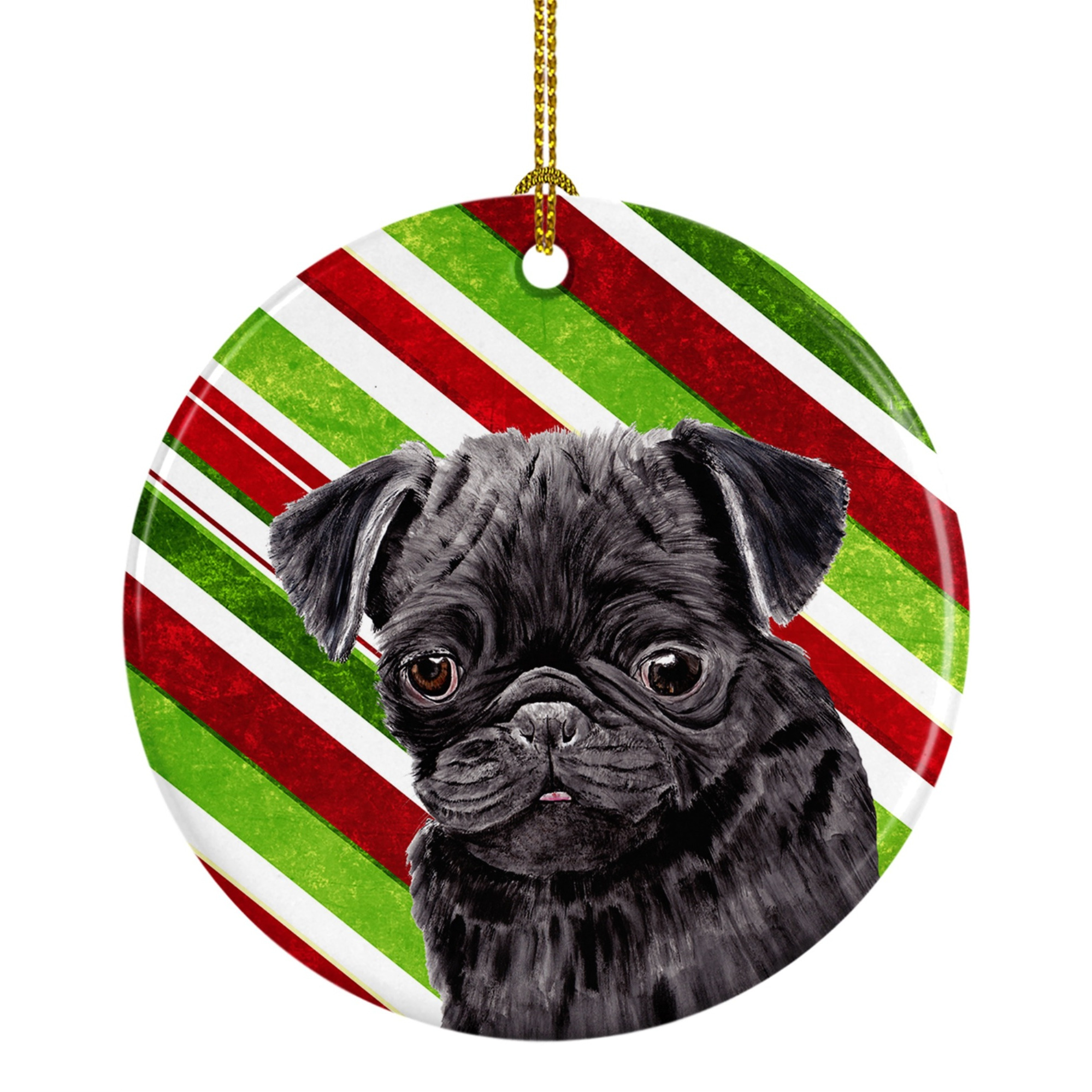 &quotCaroline's Treasures SC9326-CO1 Pug Candy Cane Holiday Christmas Ceramic Ornament, Multicolor"