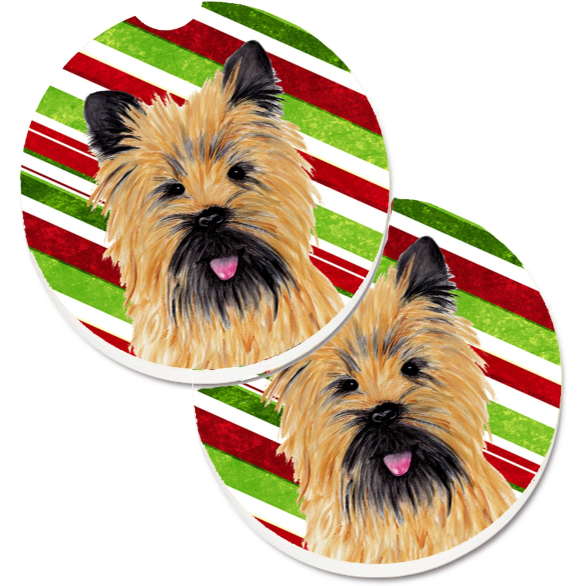 &quotCaroline's Treasures Cairn Terrier Candy Cane Holiday Christmas Set of 2 Cup Holder Car Coasters SC9335CARC, 2.56, Multicolor"